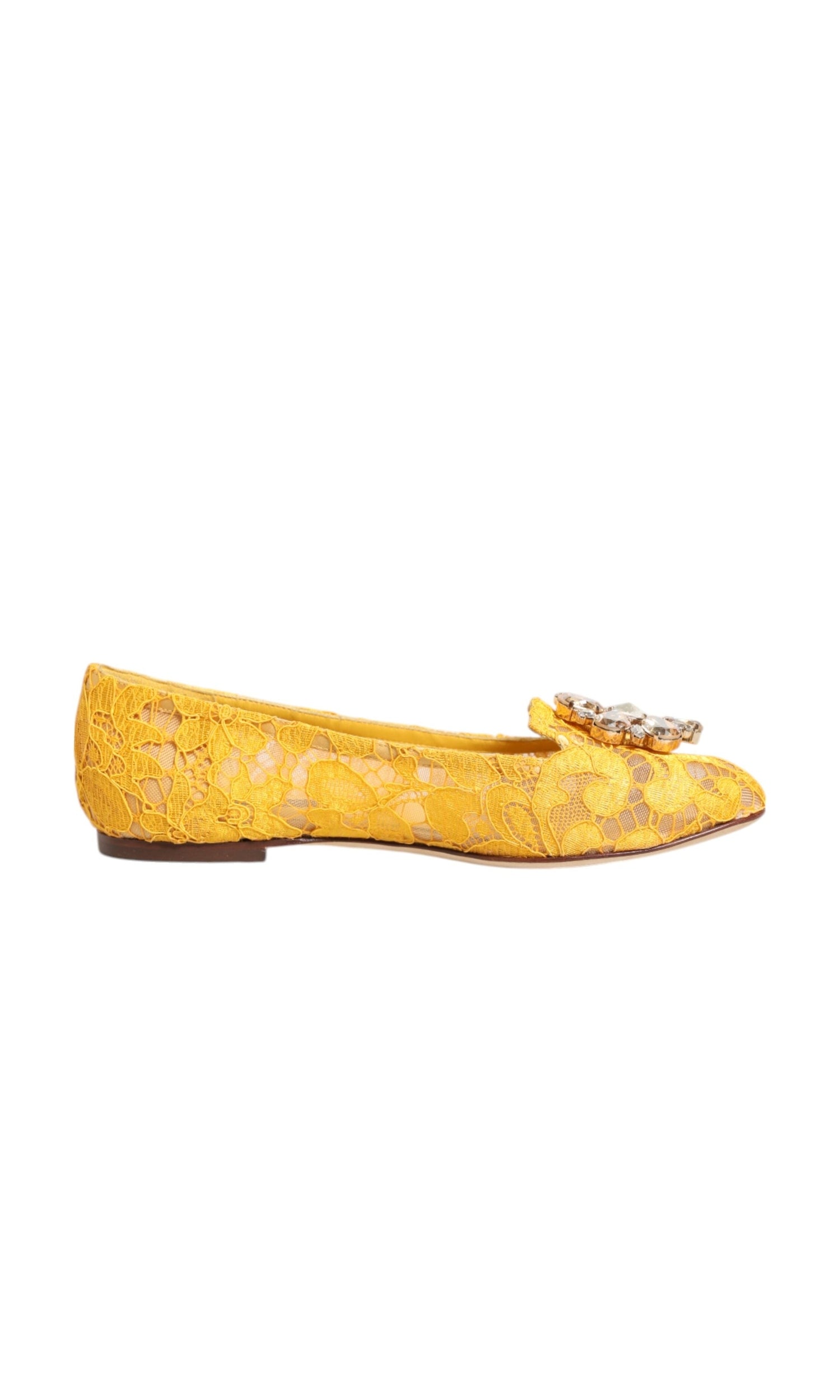Dolce & Gabbana Yellow Lace Taormina Crystals Flats Shoes Glam Steals