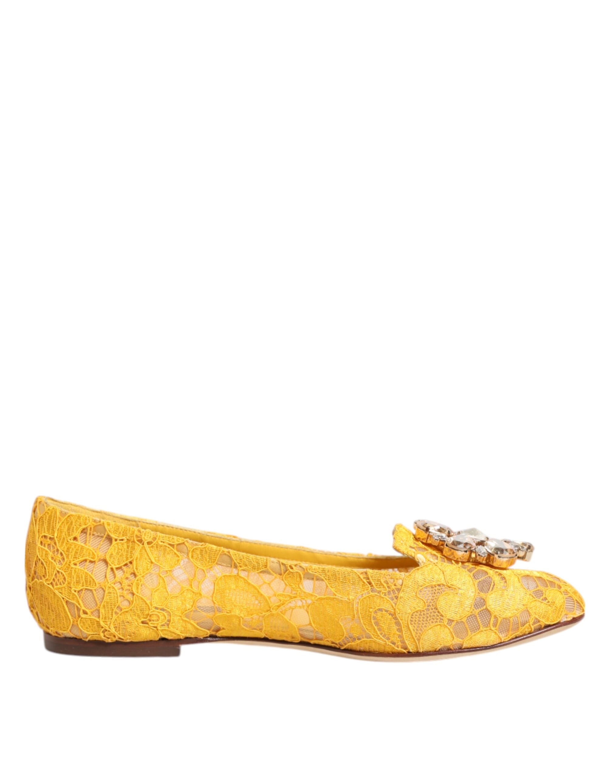 Dolce & Gabbana Yellow Lace Taormina Crystals Flats Shoes Glam Steals