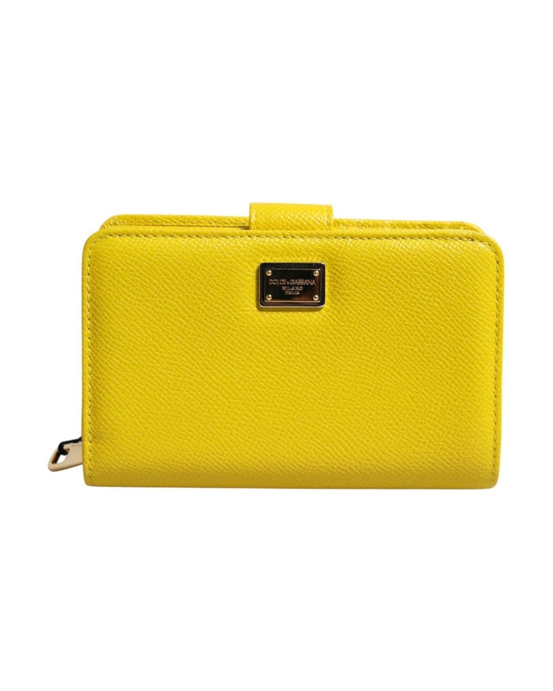 Dolce & Gabbana Yellow Leather Bifold Continental Clutch Wallet Wallets