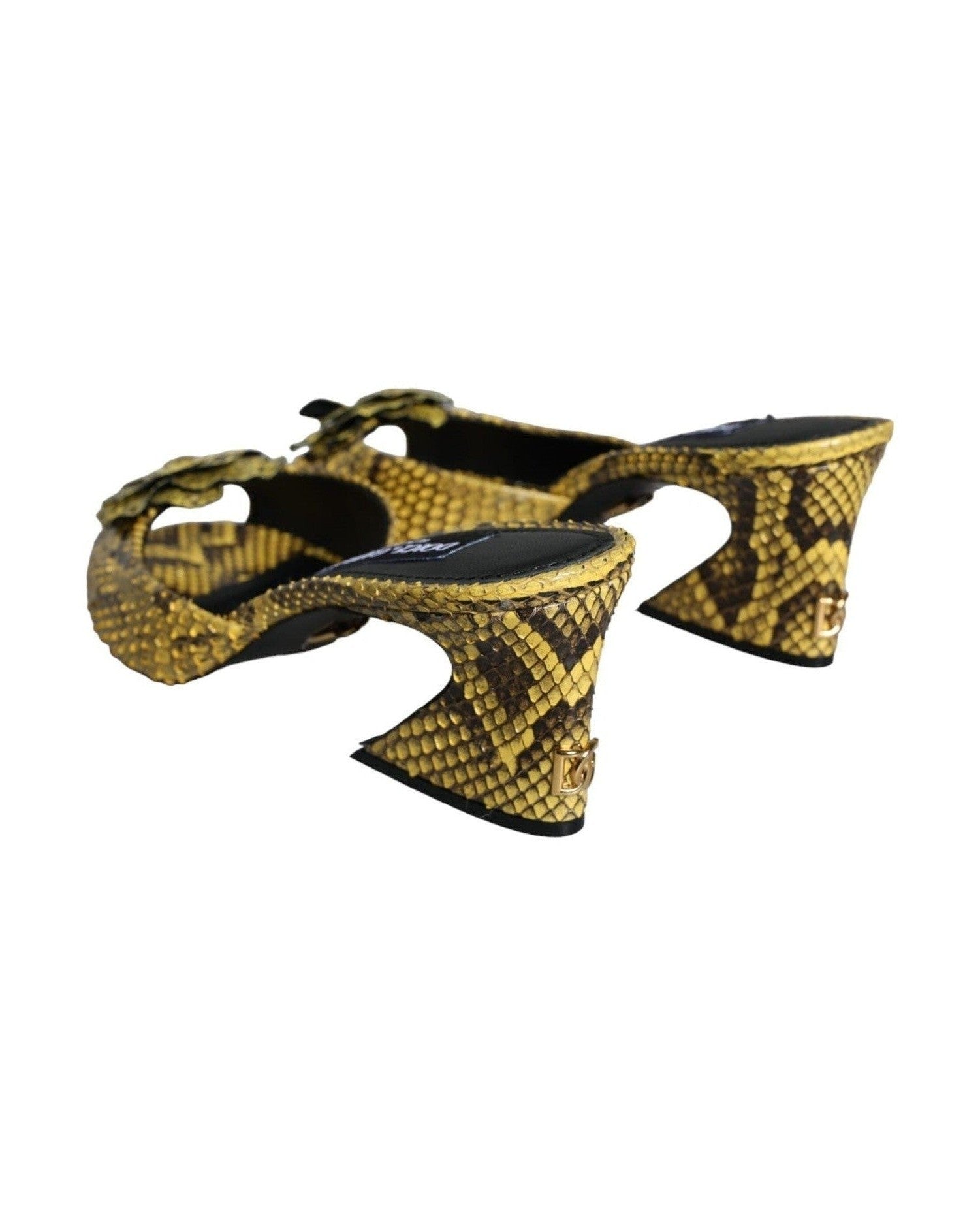 Dolce & Gabbana Yellow Leather Block Heels Slides Shoes Heels