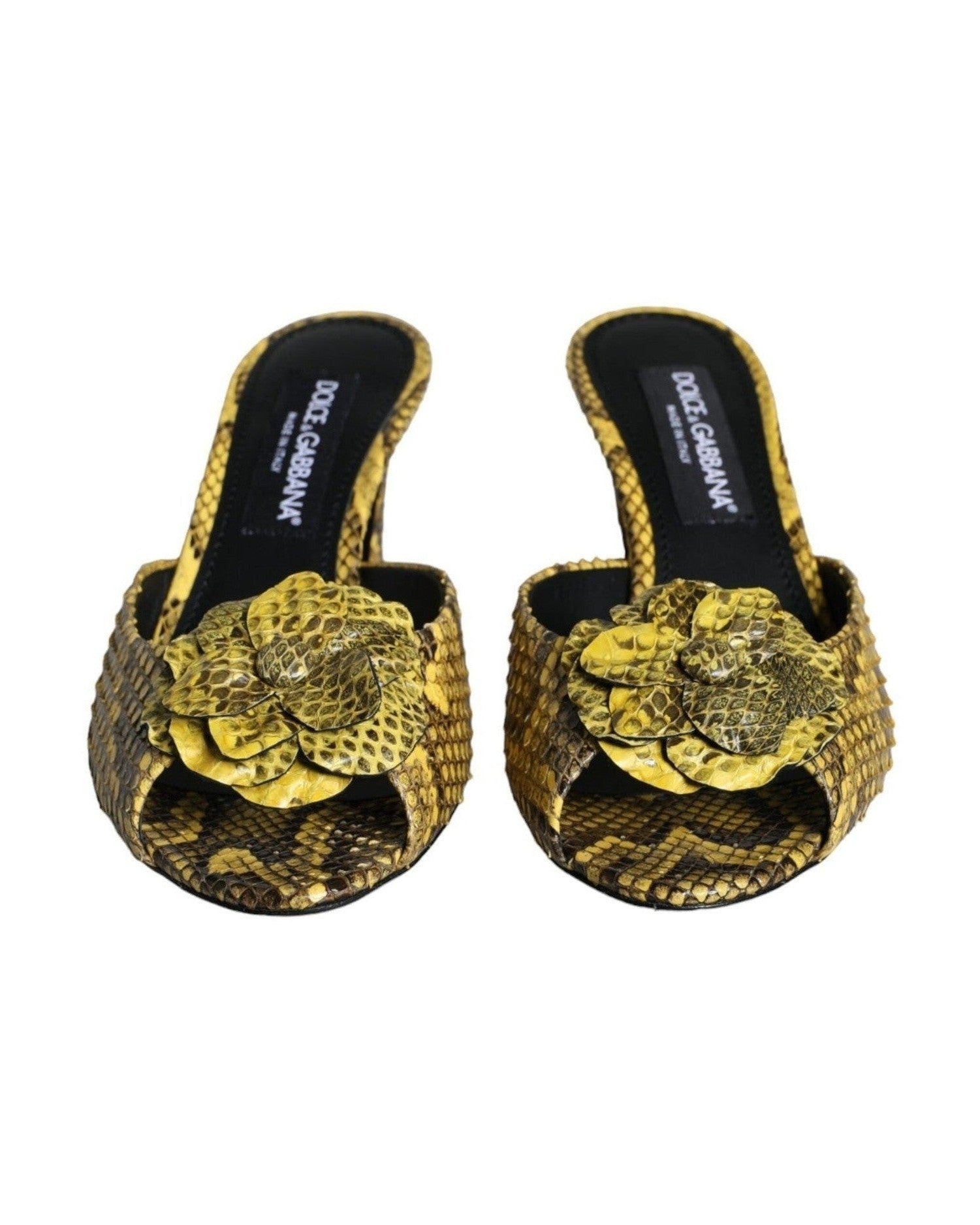 Dolce & Gabbana Yellow Leather Block Heels Slides Shoes Heels