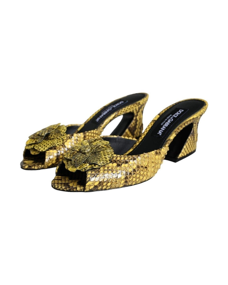 Dolce & Gabbana Yellow Leather Block Heels Slides Shoes Heels