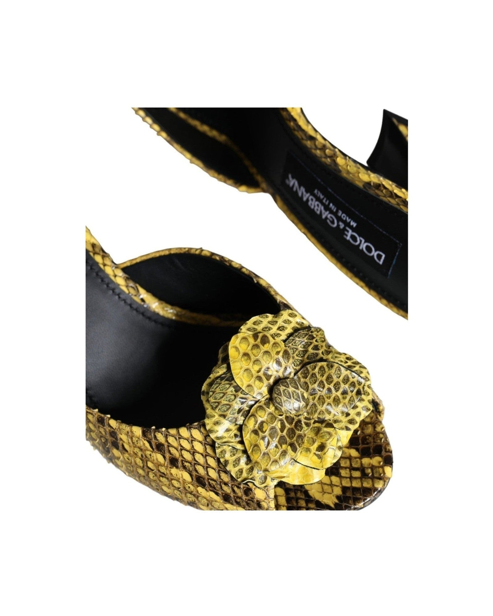 Dolce & Gabbana Yellow Leather Block Heels Slides Shoes Heels