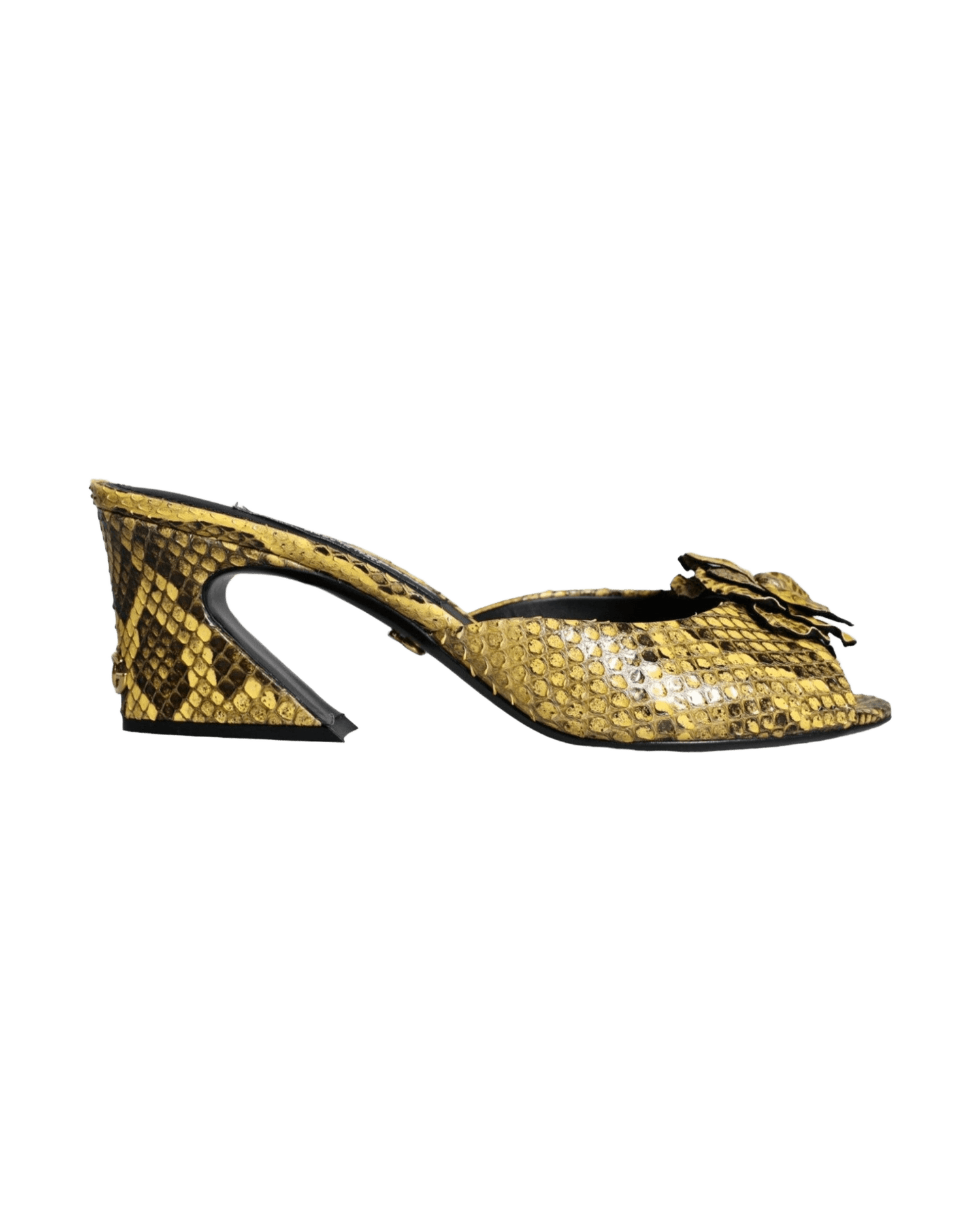 Dolce & Gabbana Yellow Leather Block Heels Slides Shoes Heels