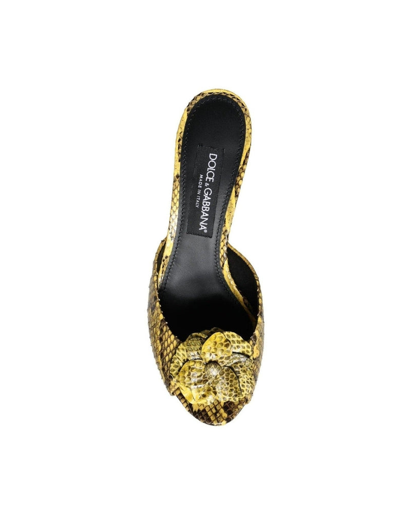 Dolce & Gabbana Yellow Leather Block Heels Slides Shoes Glam Steals