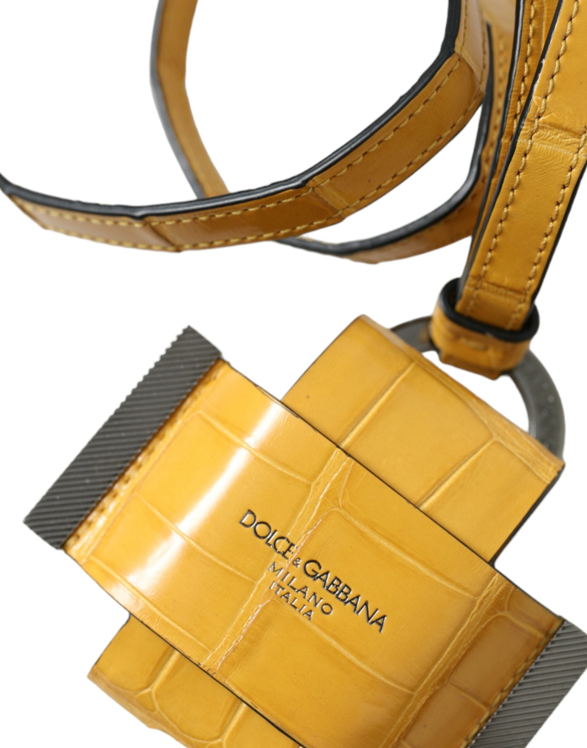 Dolce & Gabbana Yellow Leather Crocodile Logo Print Lanyard Keychain Glam Steals