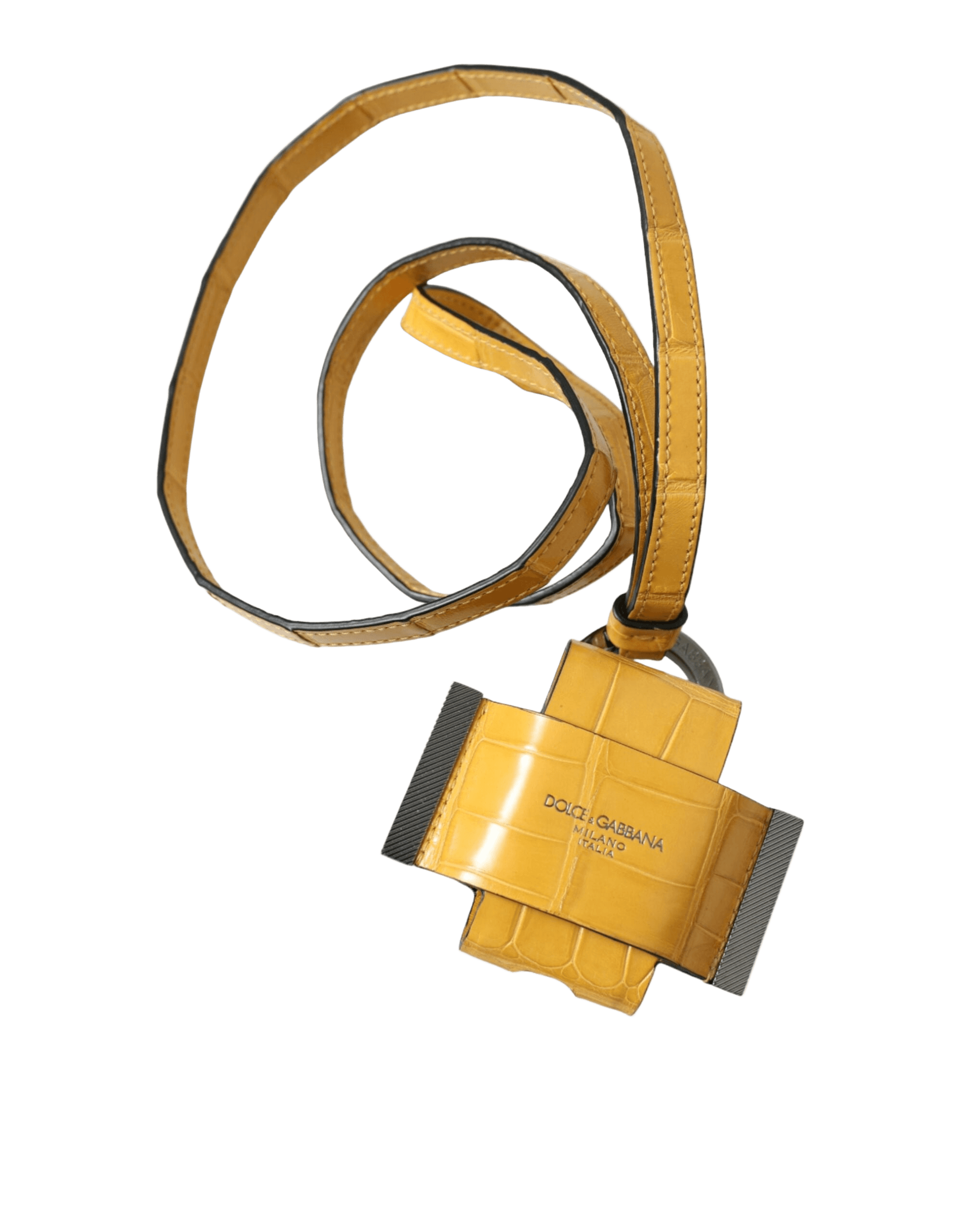 Dolce & Gabbana Yellow Leather Crocodile Logo Print Lanyard Keychain Glam Steals