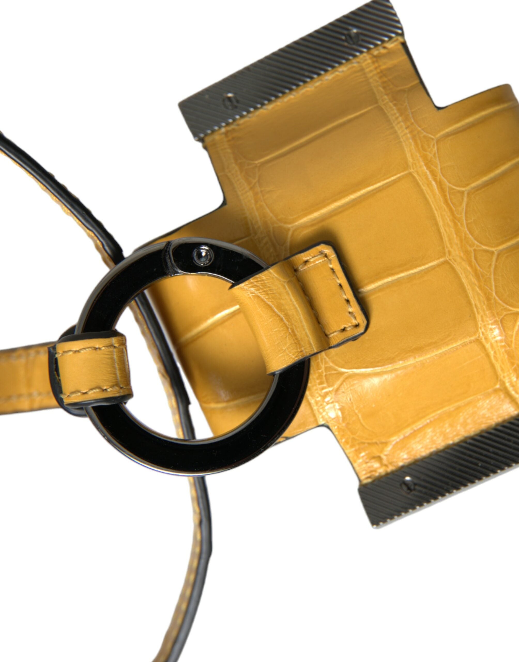 Dolce & Gabbana Yellow Leather Crocodile Logo Print Lanyard Keychain Glam Steals