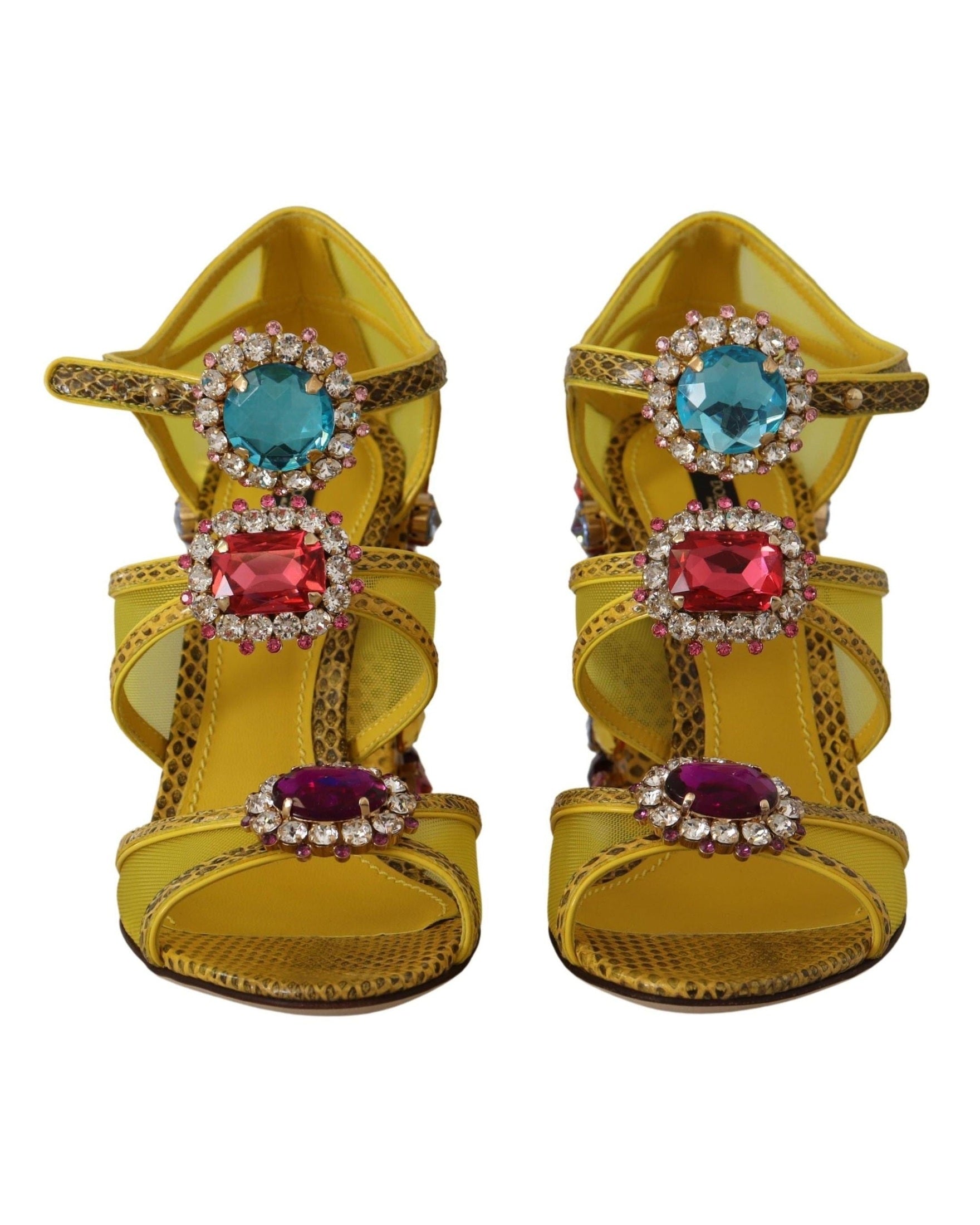Dolce & Gabbana Yellow Leather Crystal Ayers Sandals Heels