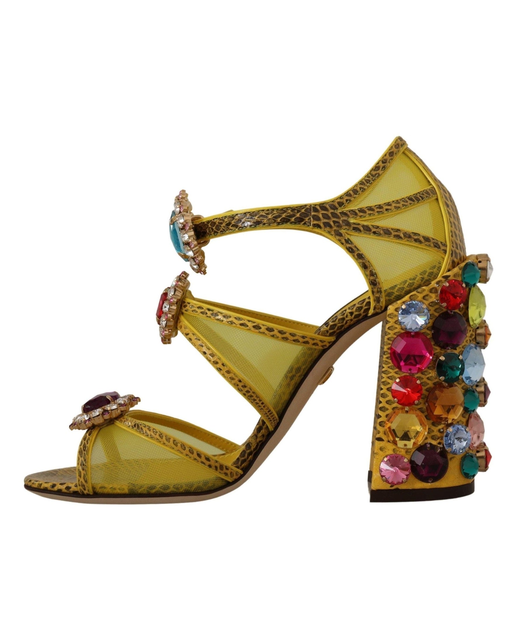 Dolce & Gabbana Yellow Leather Crystal Ayers Sandals Heels
