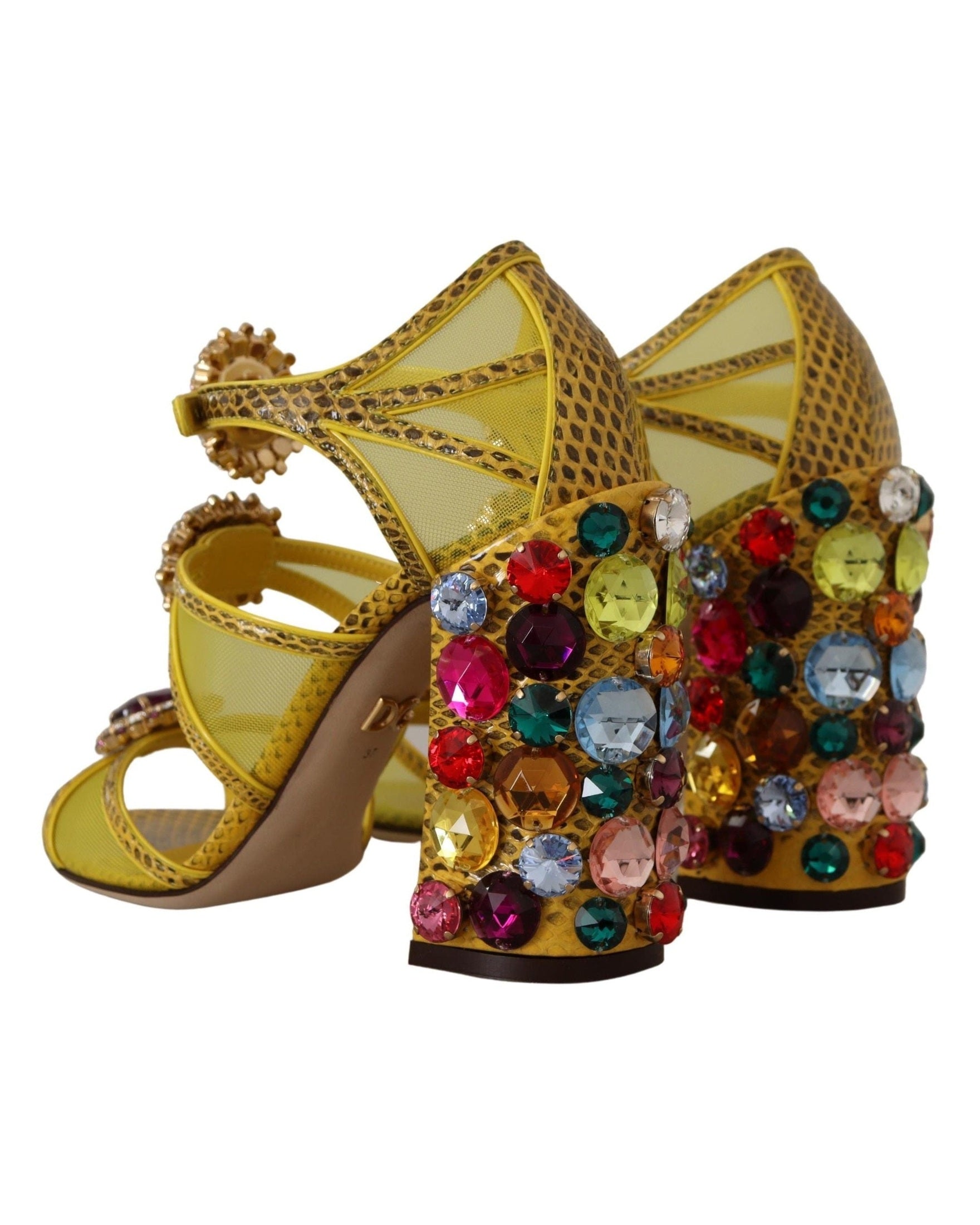 Dolce & Gabbana Yellow Leather Crystal Ayers Sandals Heels