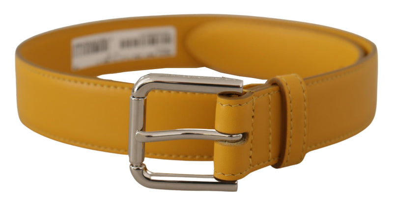 Dolce & Gabbana Yellow Leather Silver Tone Logo Metal Buckle Belt Glam Steals