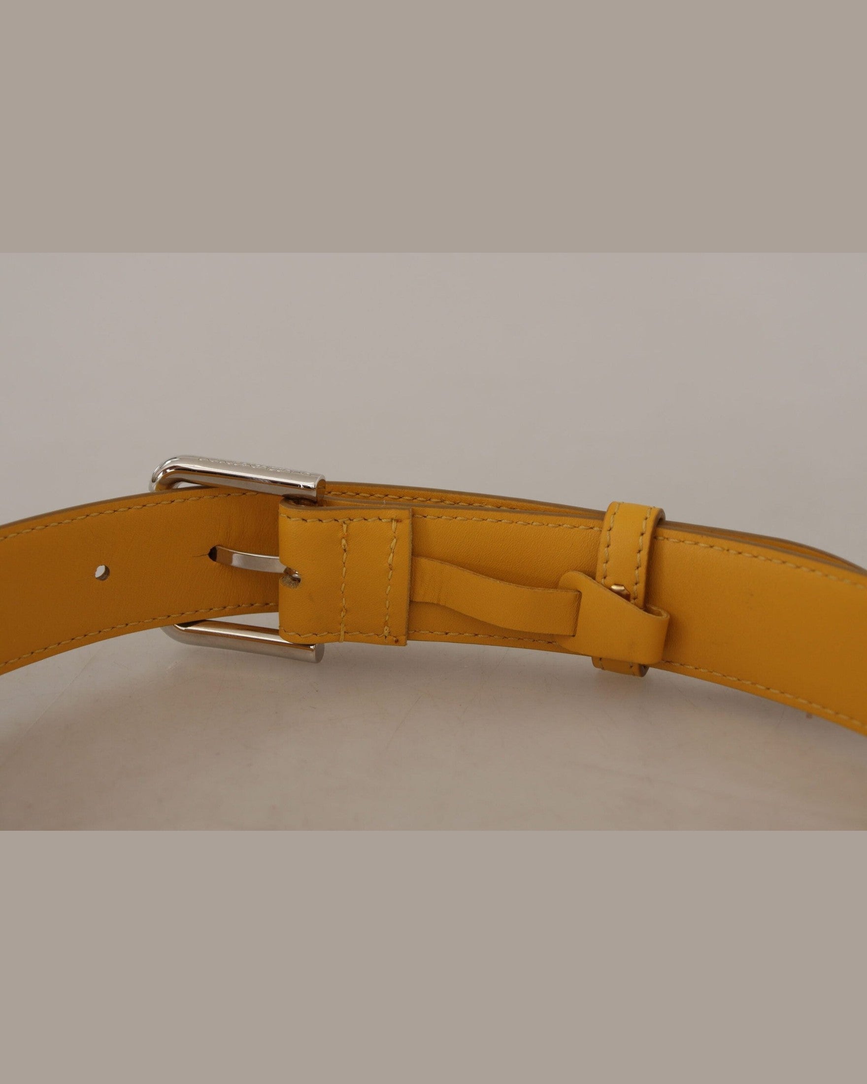 Dolce & Gabbana Yellow Leather Silver Tone Logo Metal Buckle Belt Belts