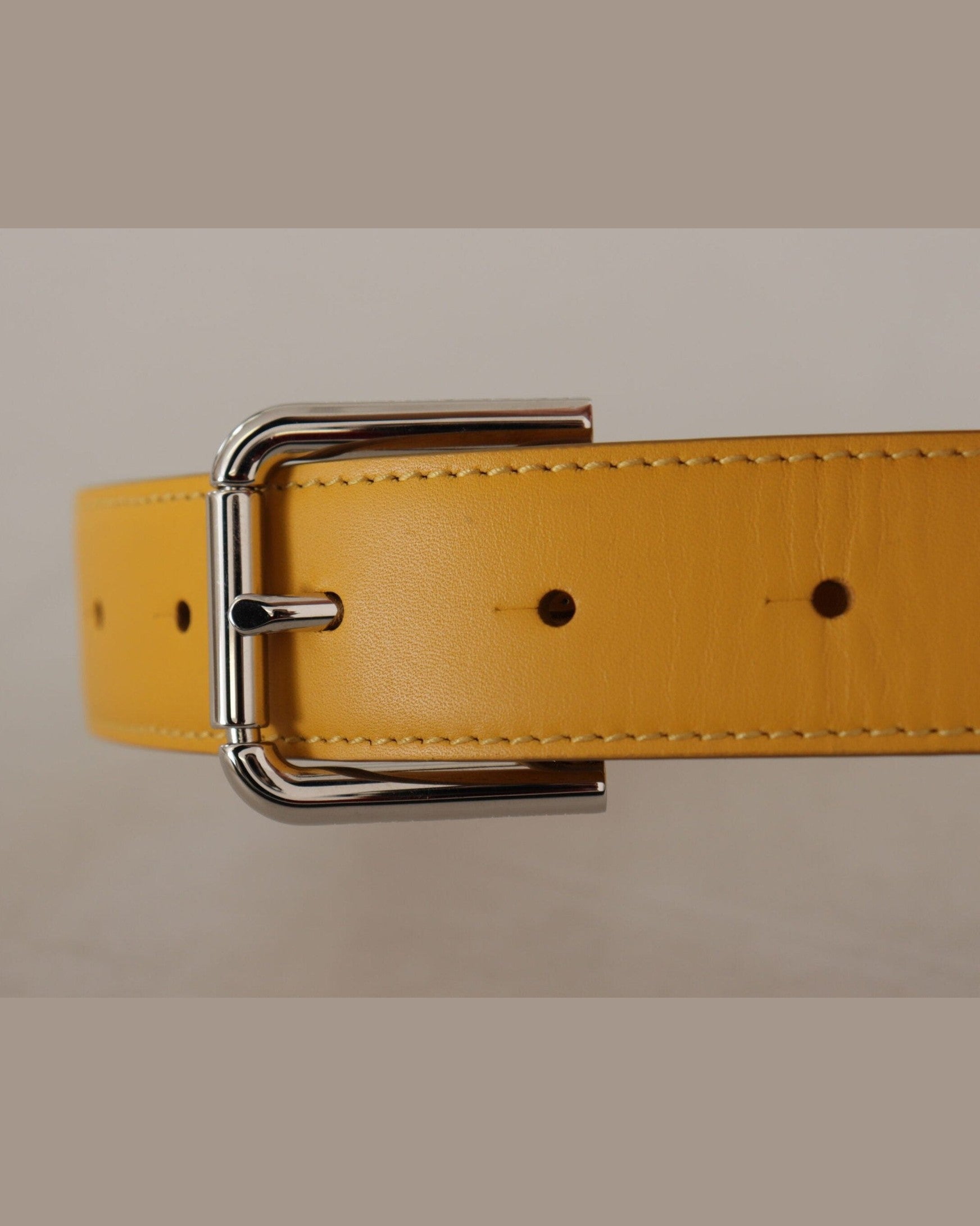 Dolce & Gabbana Yellow Leather Silver Tone Logo Metal Buckle Belt Belts