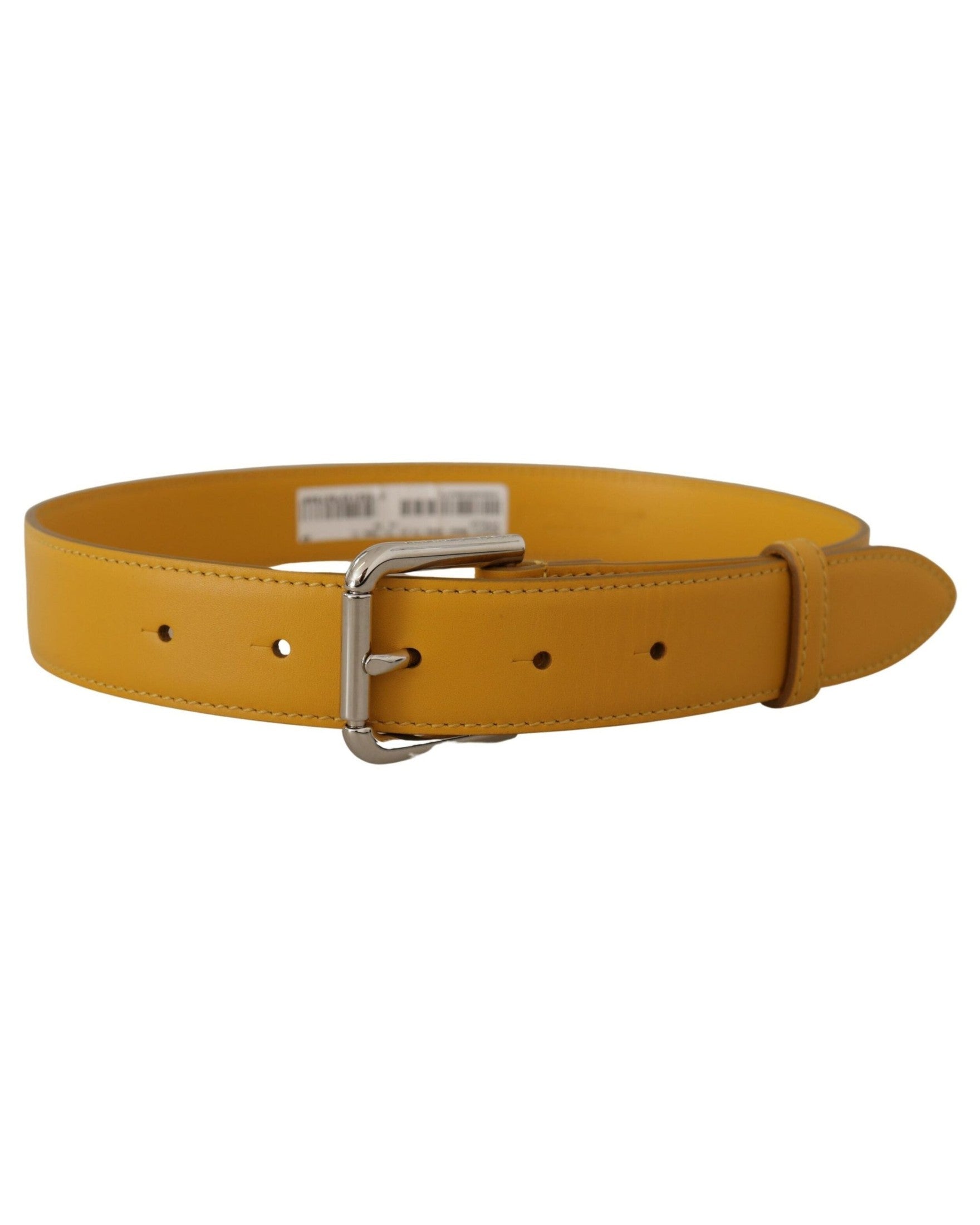 Dolce & Gabbana Yellow Leather Silver Tone Logo Metal Buckle Belt Belts