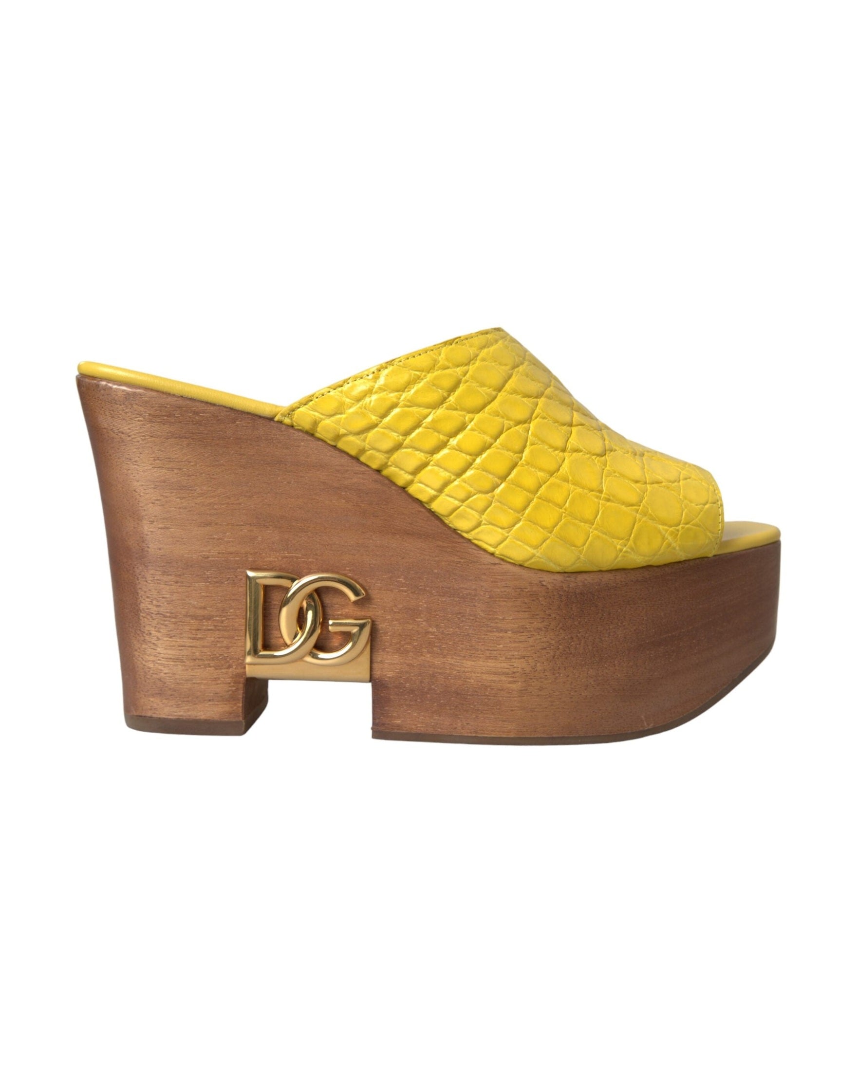 Dolce & Gabbana Yellow Leather Wood Mule Wedge Slides Shoes Glam Steals