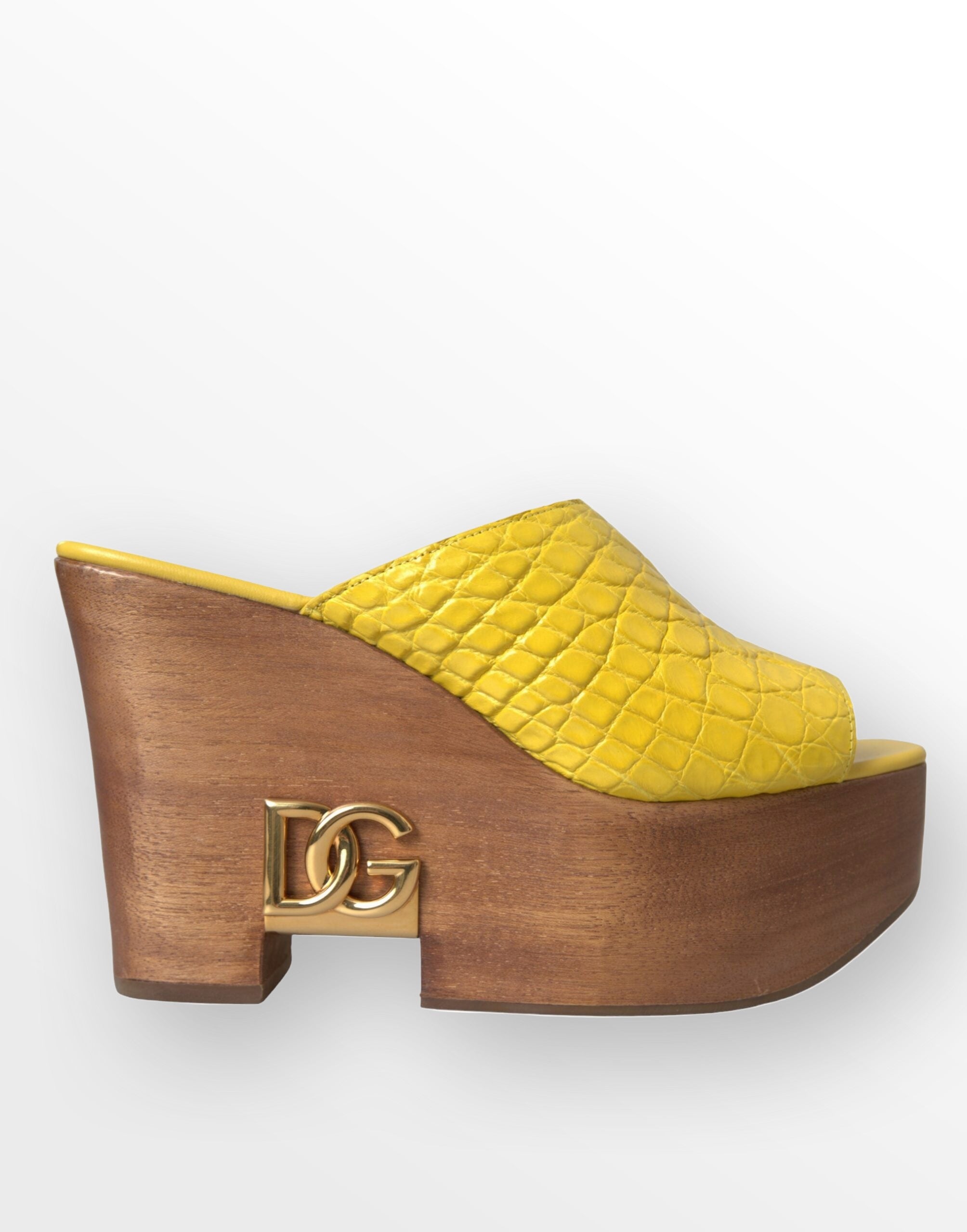 Dolce & Gabbana Yellow Leather Wood Mule Wedge Slides Shoes Glam Steals