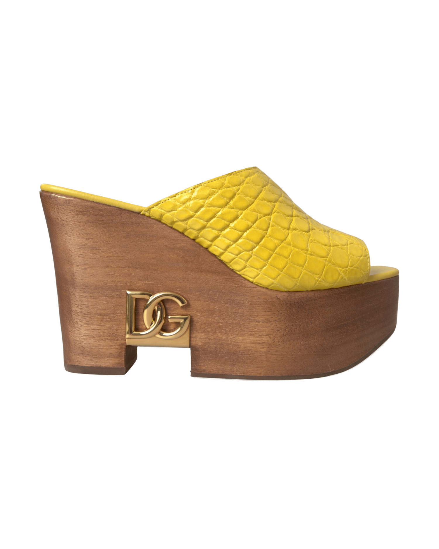 Dolce & Gabbana Yellow Leather Wood Mule Wedge Slides Shoes Glam Steals