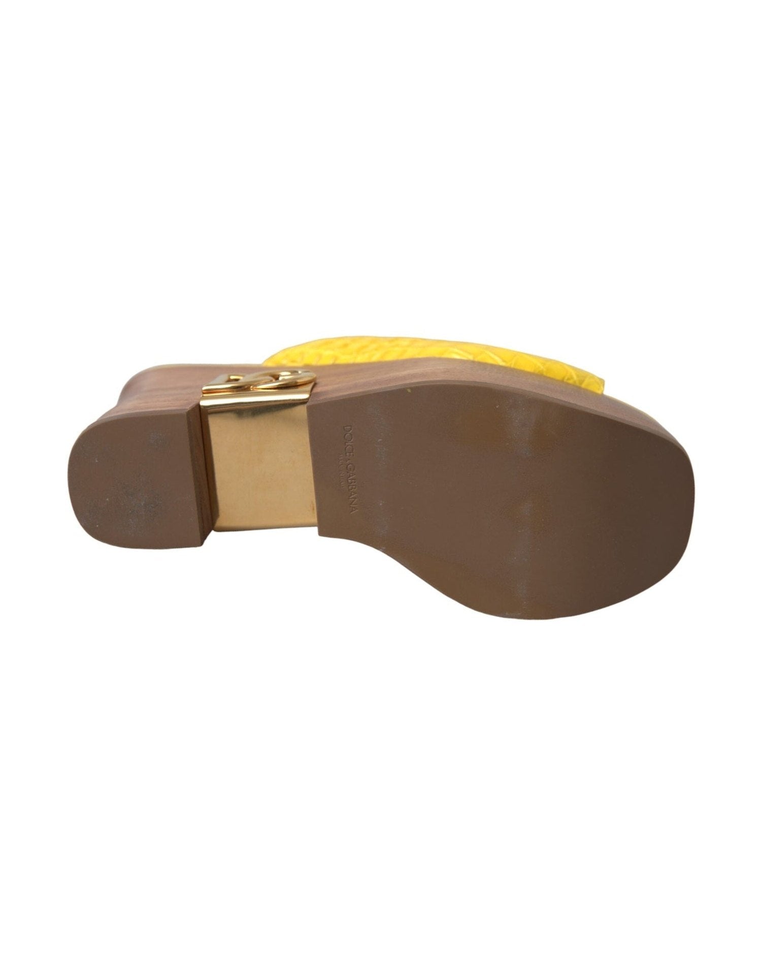 Dolce & Gabbana Yellow Leather Wood Mule Wedge Slides Shoes Glam Steals