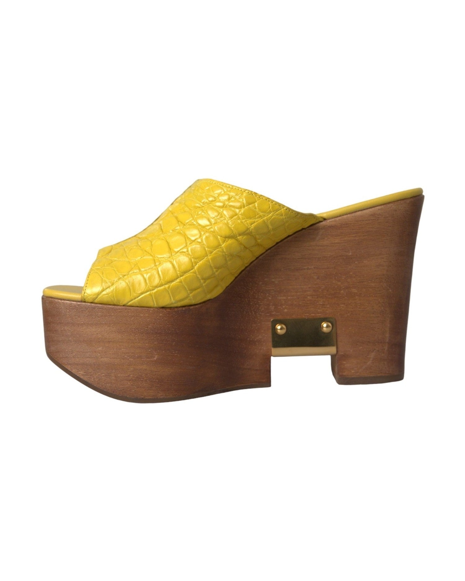 Dolce & Gabbana Yellow Leather Wood Mule Wedge Slides Shoes Glam Steals
