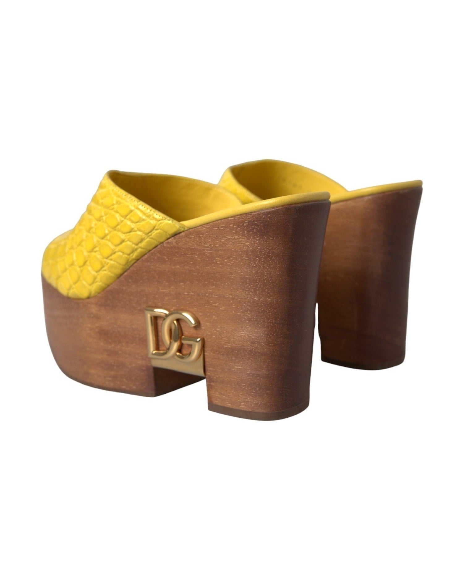 Dolce & Gabbana Yellow Leather Wood Mule Wedge Slides Shoes Glam Steals