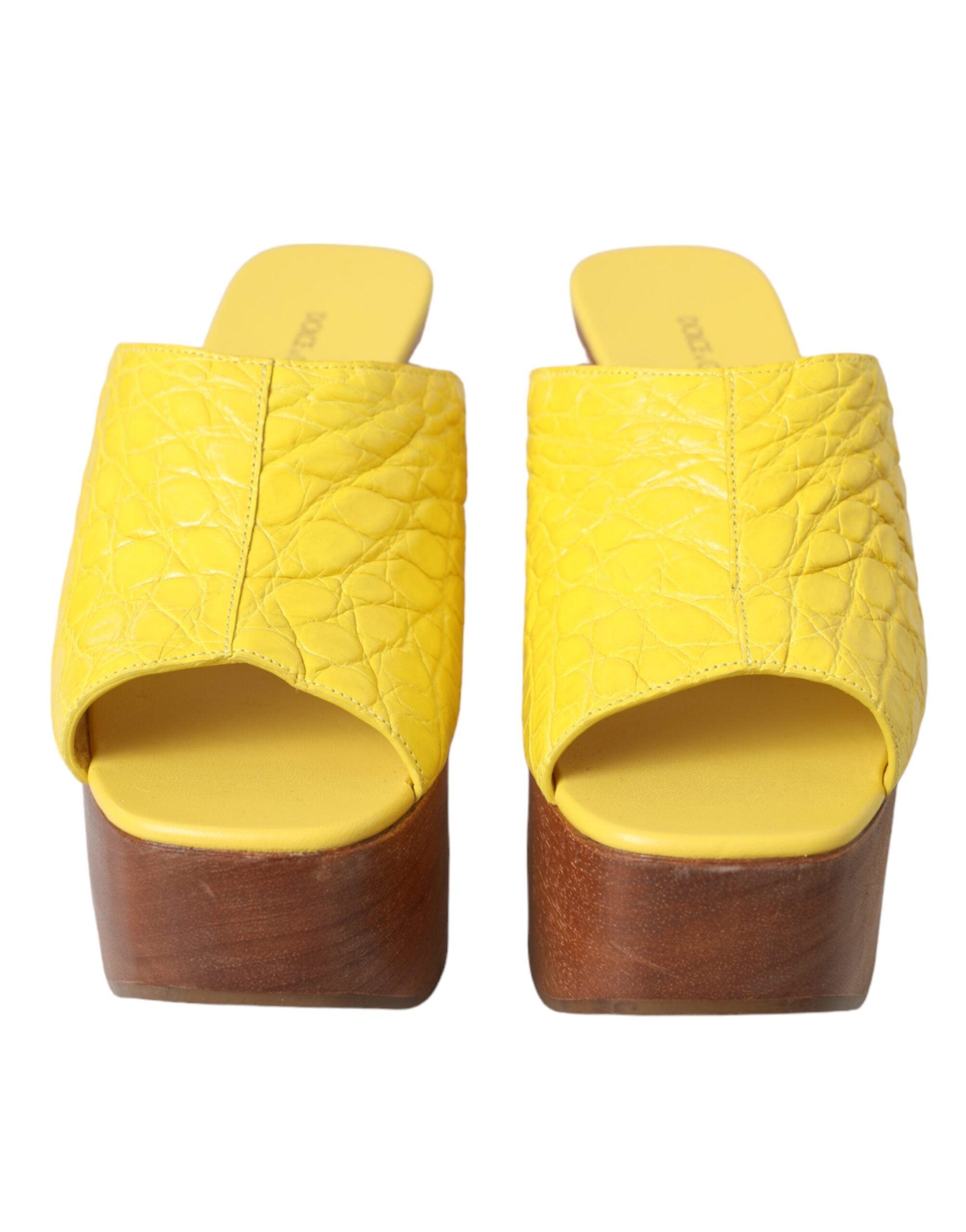 Dolce & Gabbana Yellow Leather Wood Mule Wedge Slides Shoes Glam Steals