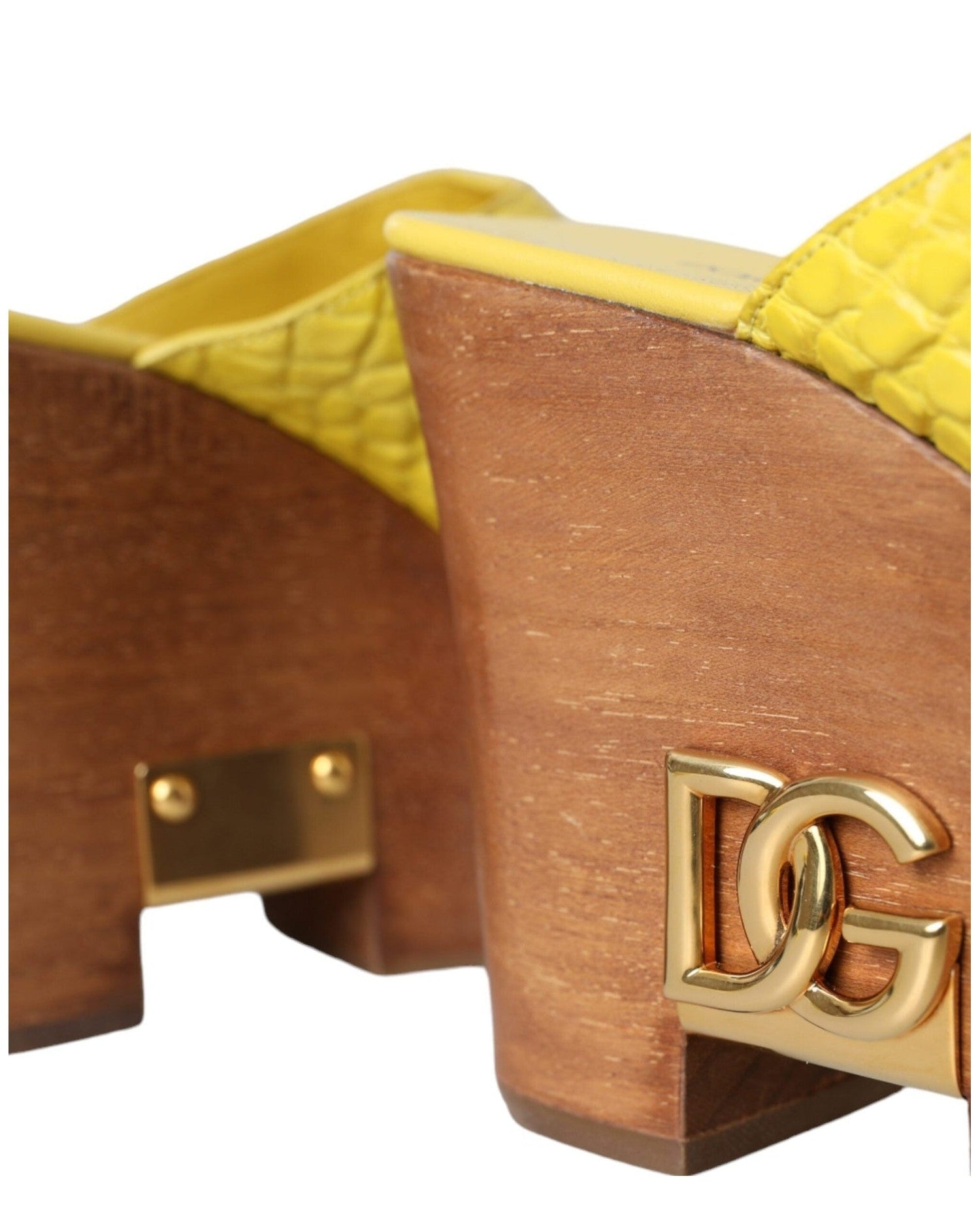 Dolce & Gabbana Yellow Leather Wood Mule Wedge Slides Shoes Glam Steals