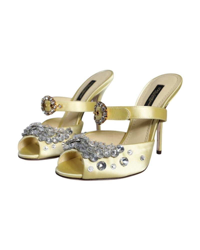 Dolce & Gabbana Yellow Mary Janes Satin Crystal Sandals Shoes Heels