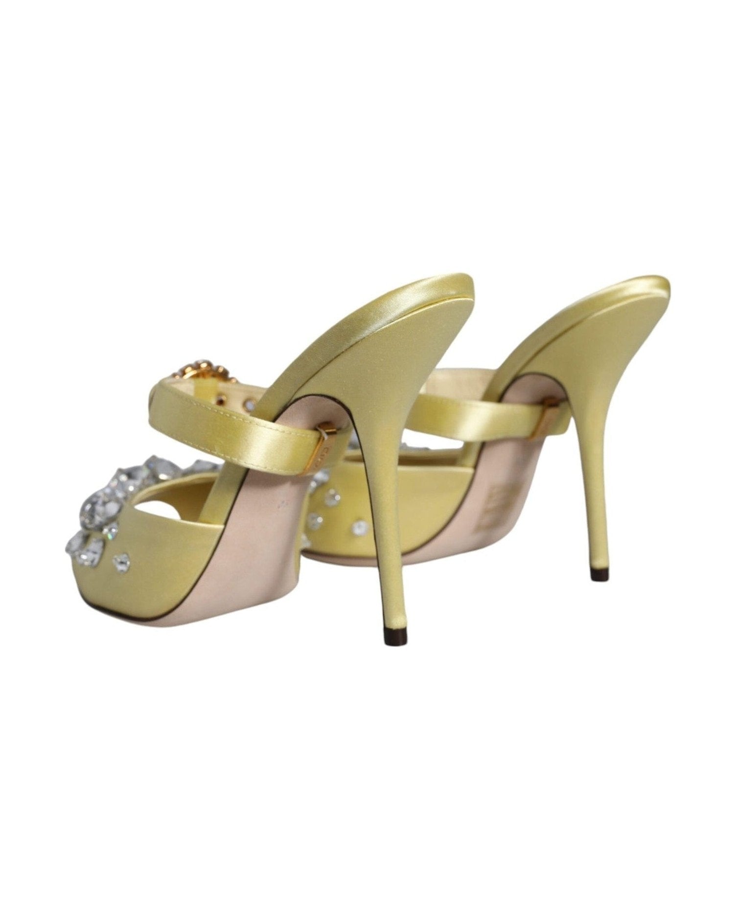 Dolce & Gabbana Yellow Mary Janes Satin Crystal Sandals Shoes Heels