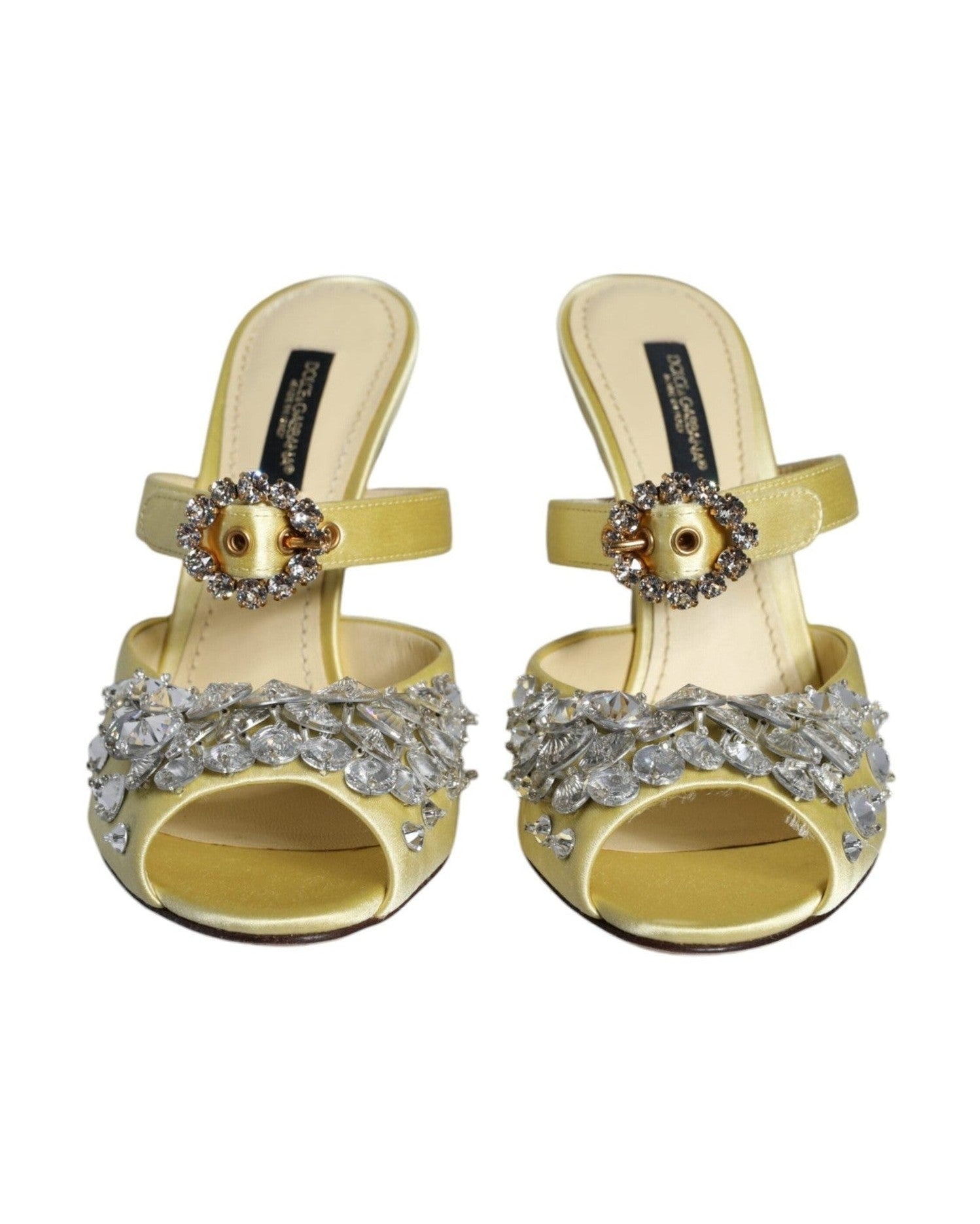 Dolce & Gabbana Yellow Mary Janes Satin Crystal Sandals Shoes Heels