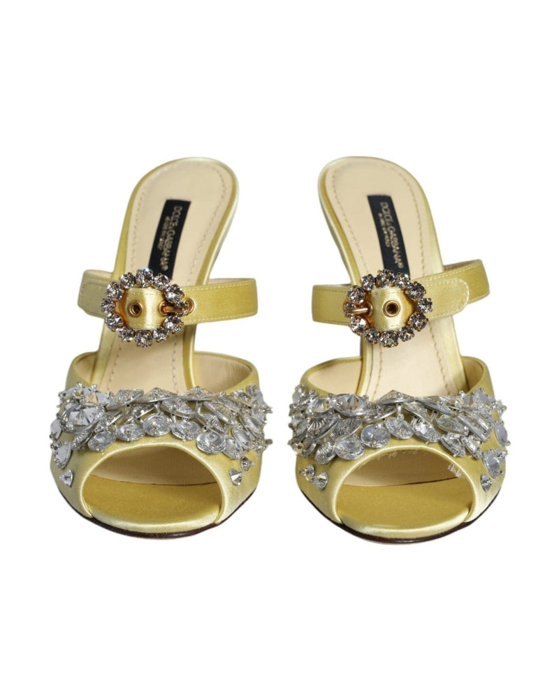 Dolce & Gabbana Yellow Mary Janes Satin Crystal Sandals Shoes Heels