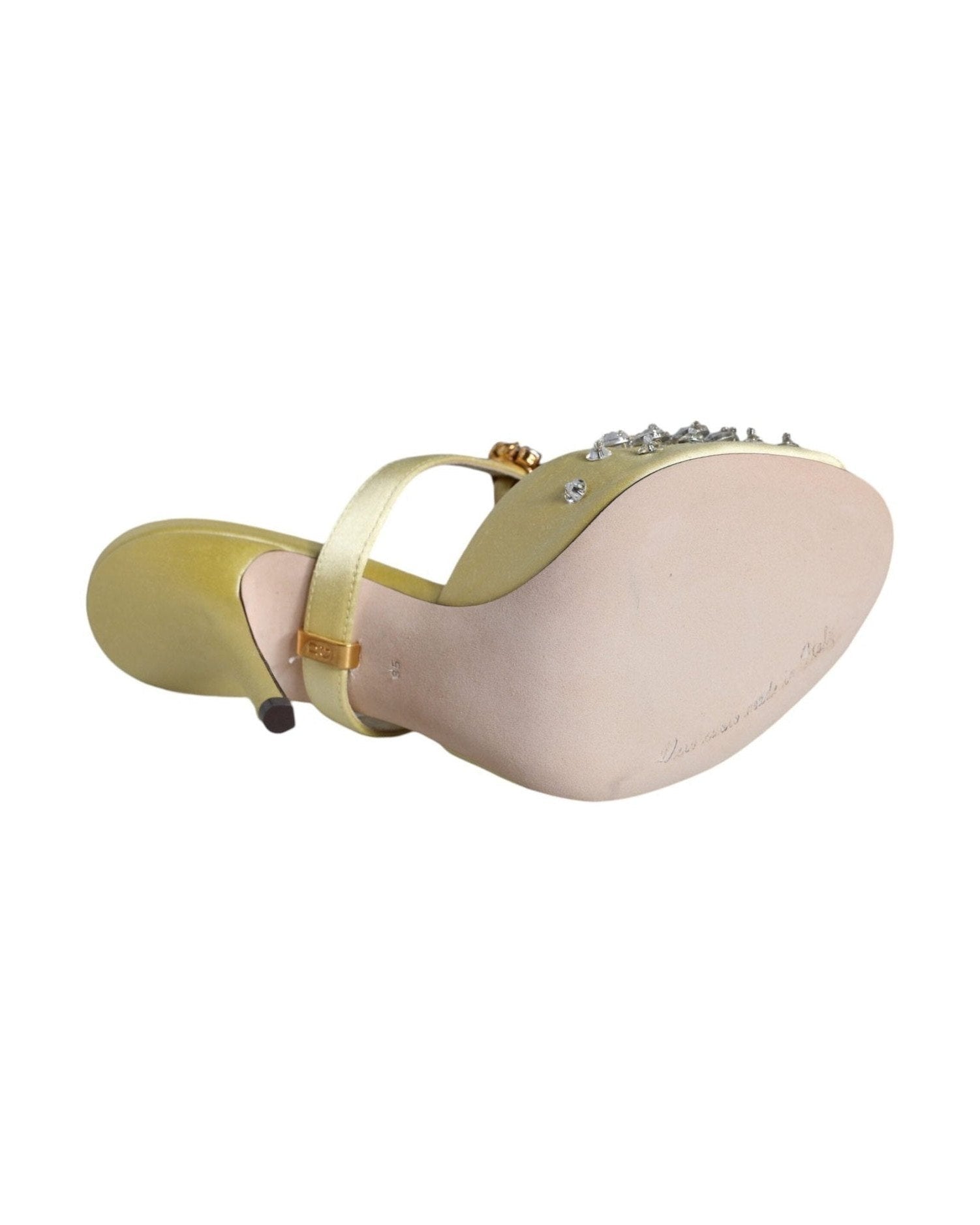 Dolce & Gabbana Yellow Mary Janes Satin Crystal Sandals Shoes Heels