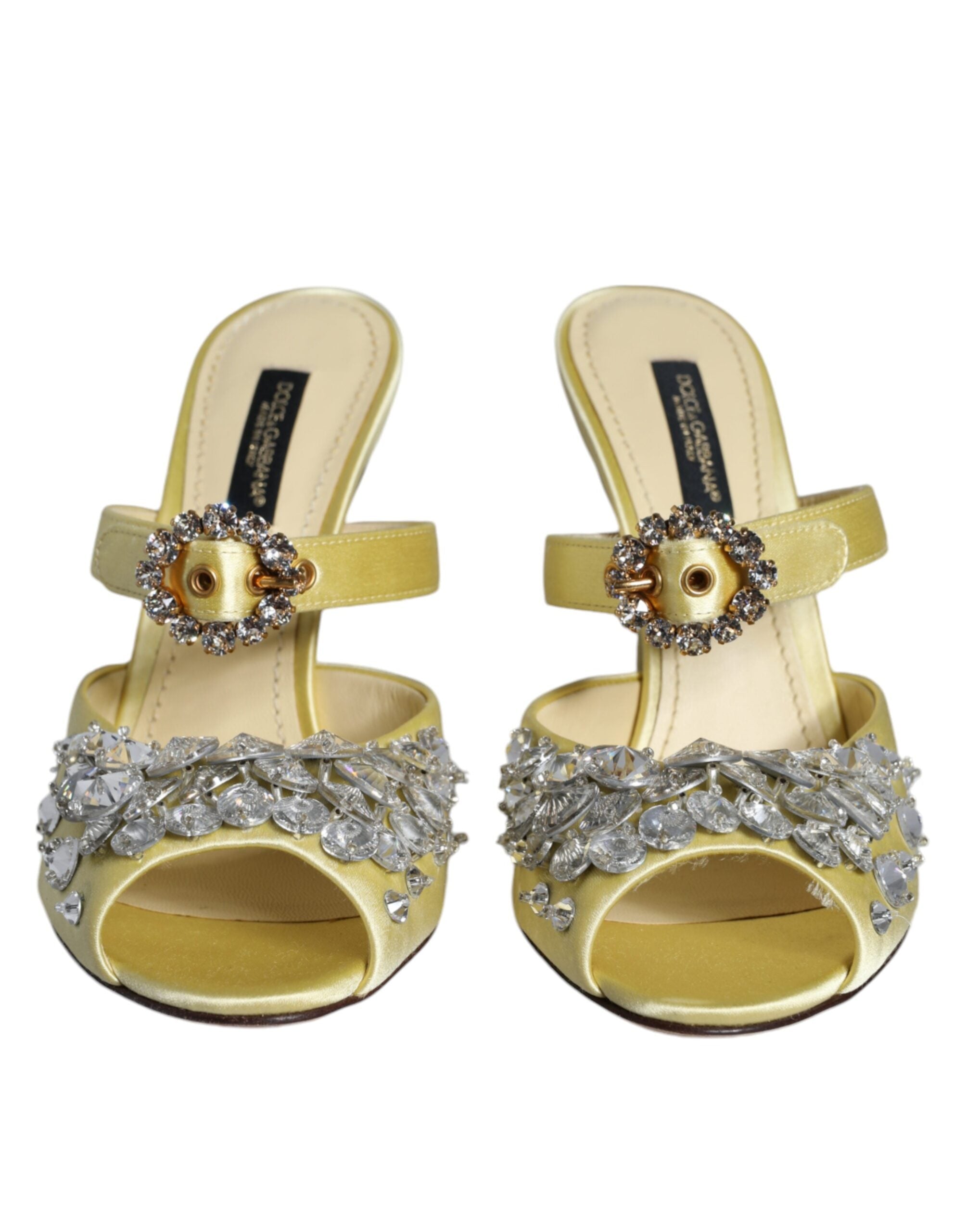 Dolce & Gabbana Yellow Mary Janes Satin Crystal Sandals Shoes Glam Steals