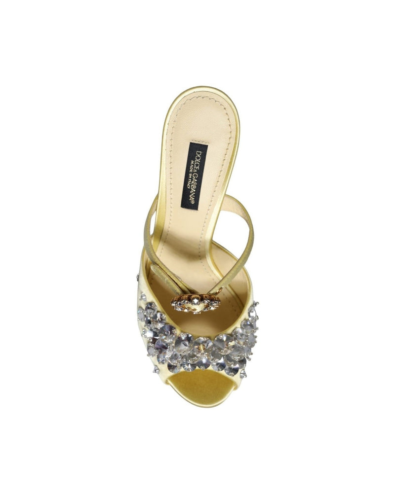 Dolce & Gabbana Yellow Mary Janes Satin Crystal Sandals Shoes Glam Steals