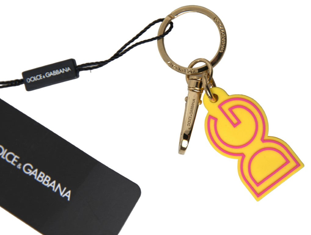 Dolce & Gabbana Yellow Rubber Dg Logo Gold Brass Metal Keyring Keychain Glam Steals