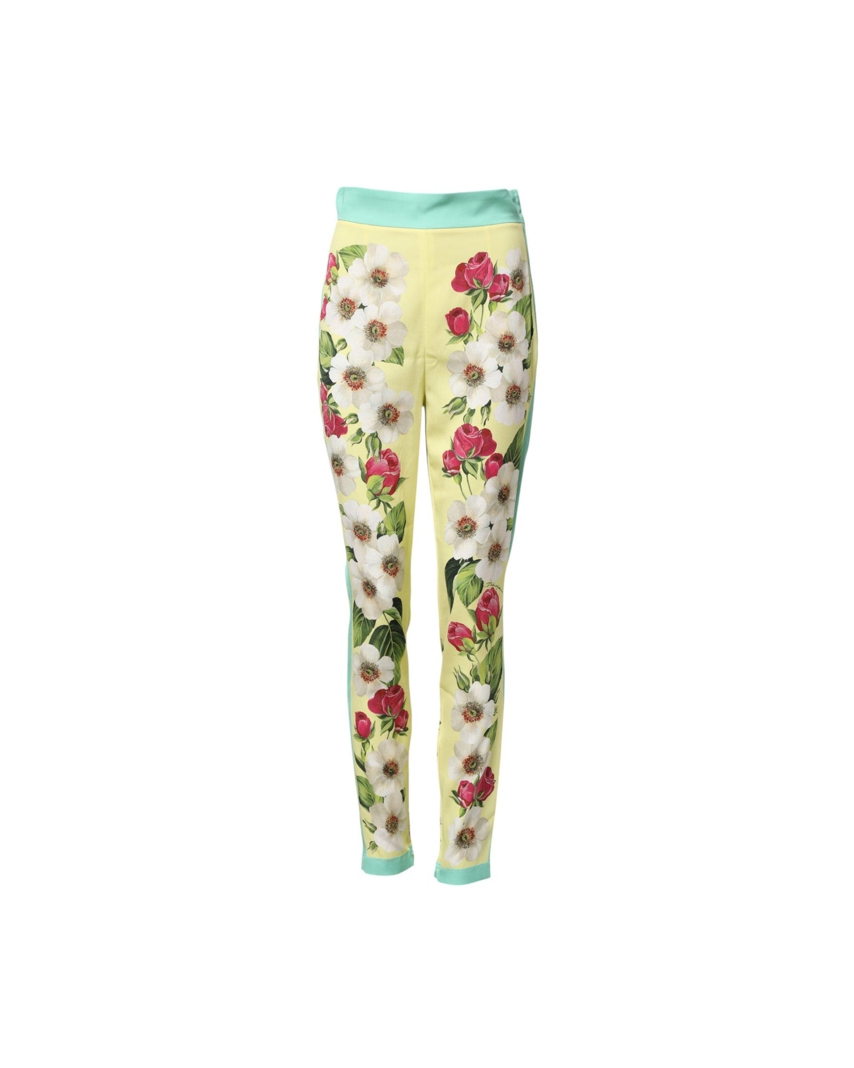 Dolce & Gabbana Yellow Silk Floral Leggings Pant Glam Steals