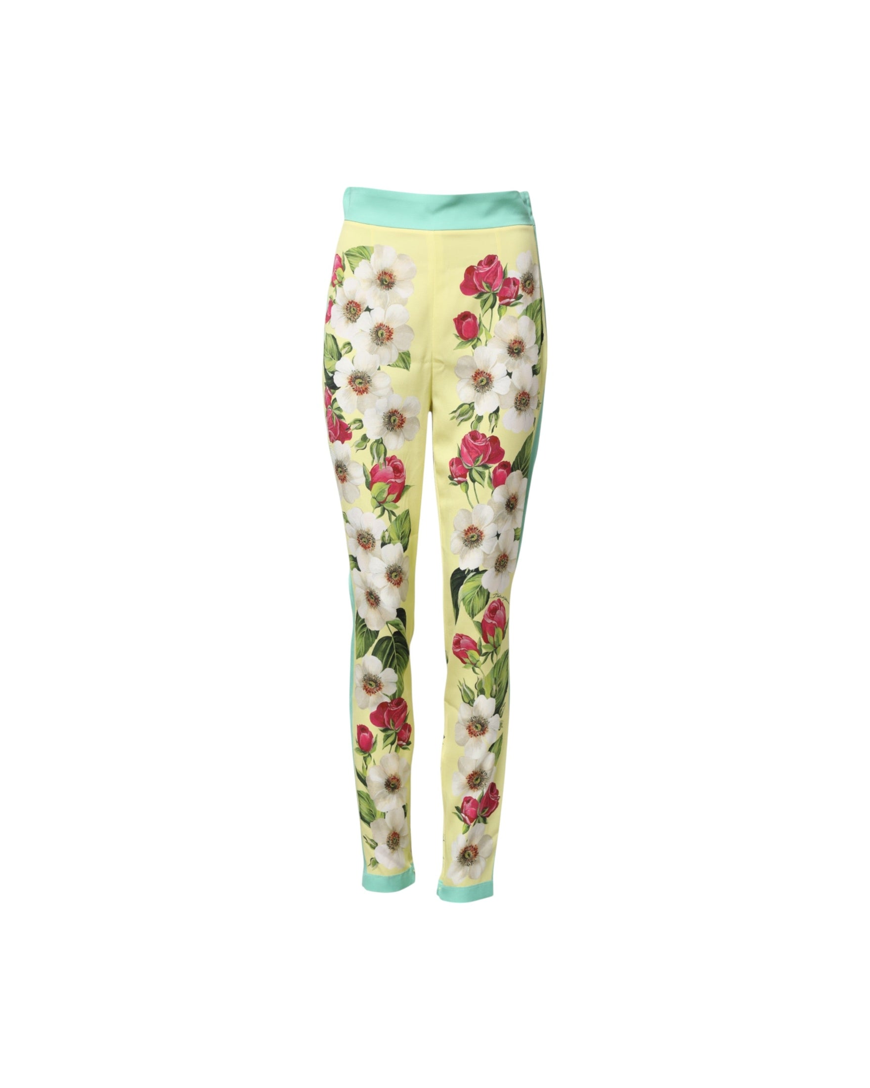 Dolce & Gabbana Yellow Silk Floral Leggings Pant Glam Steals