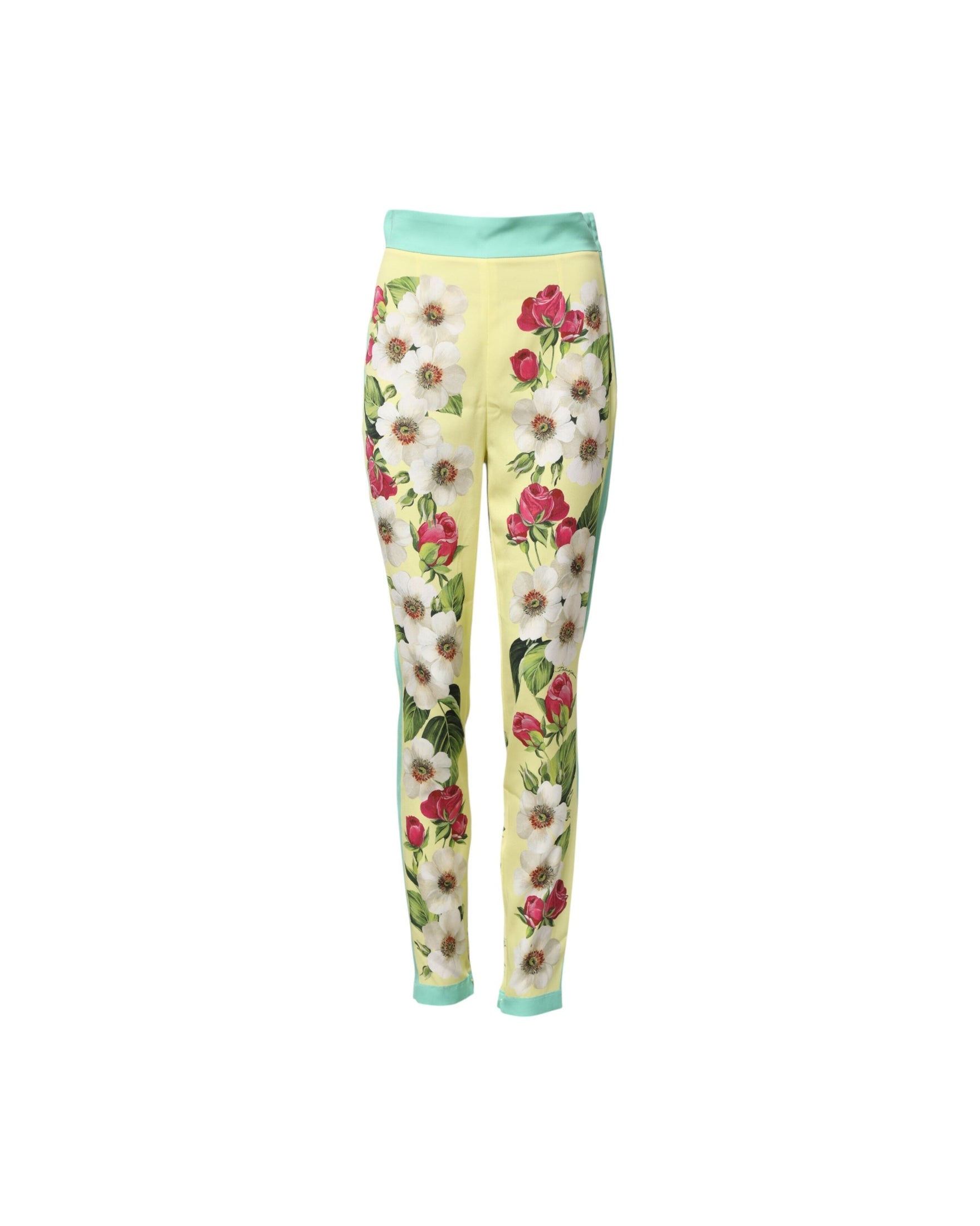 Dolce & Gabbana Yellow Silk Floral Leggings Pant Glam Steals