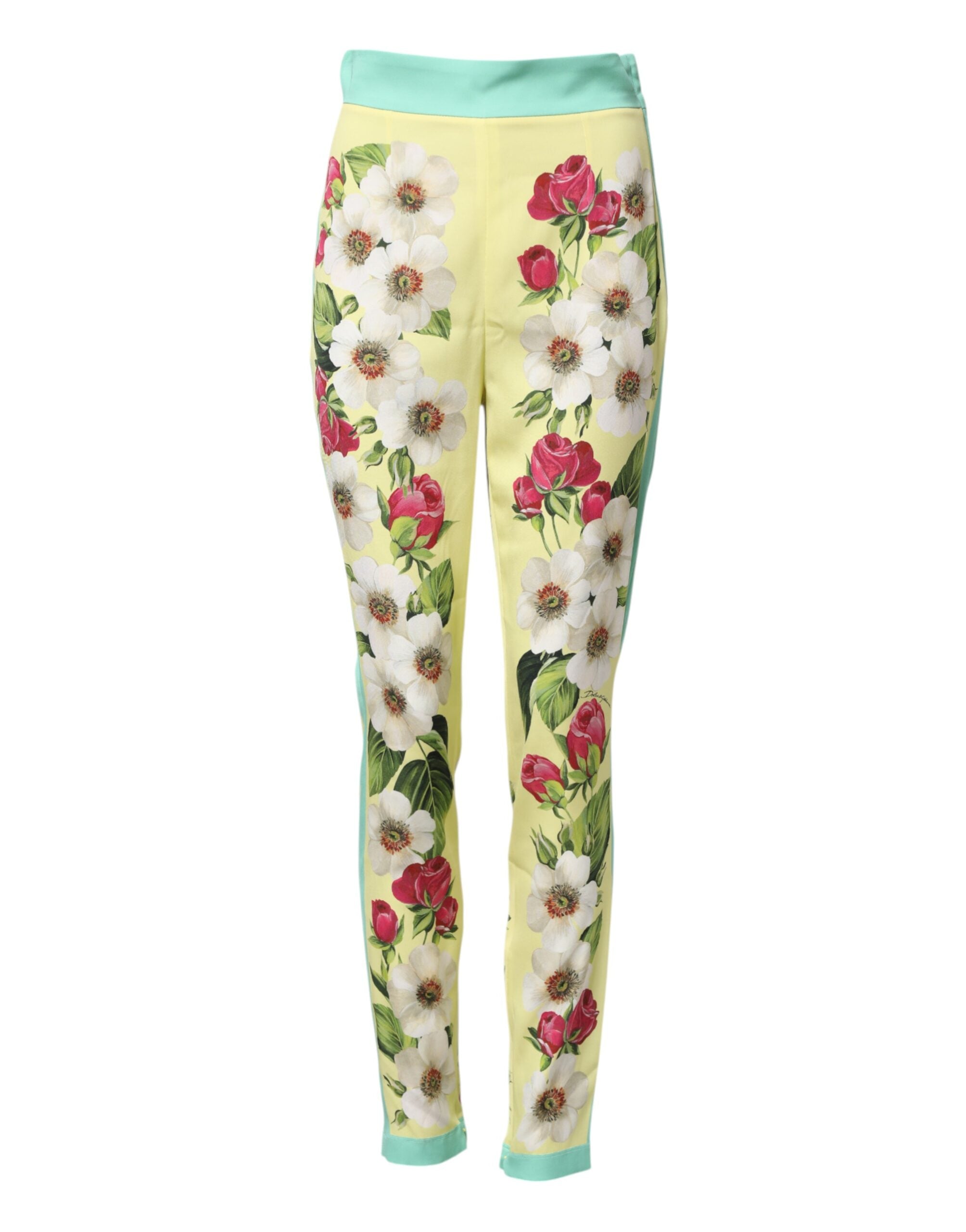 Dolce & Gabbana Yellow Silk Floral Leggings Pant Glam Steals