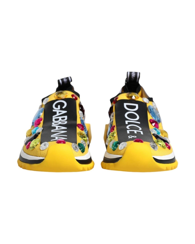 Dolce & Gabbana Yellow Sorrento Crystals Low Top Sneakers Shoes Sneakers