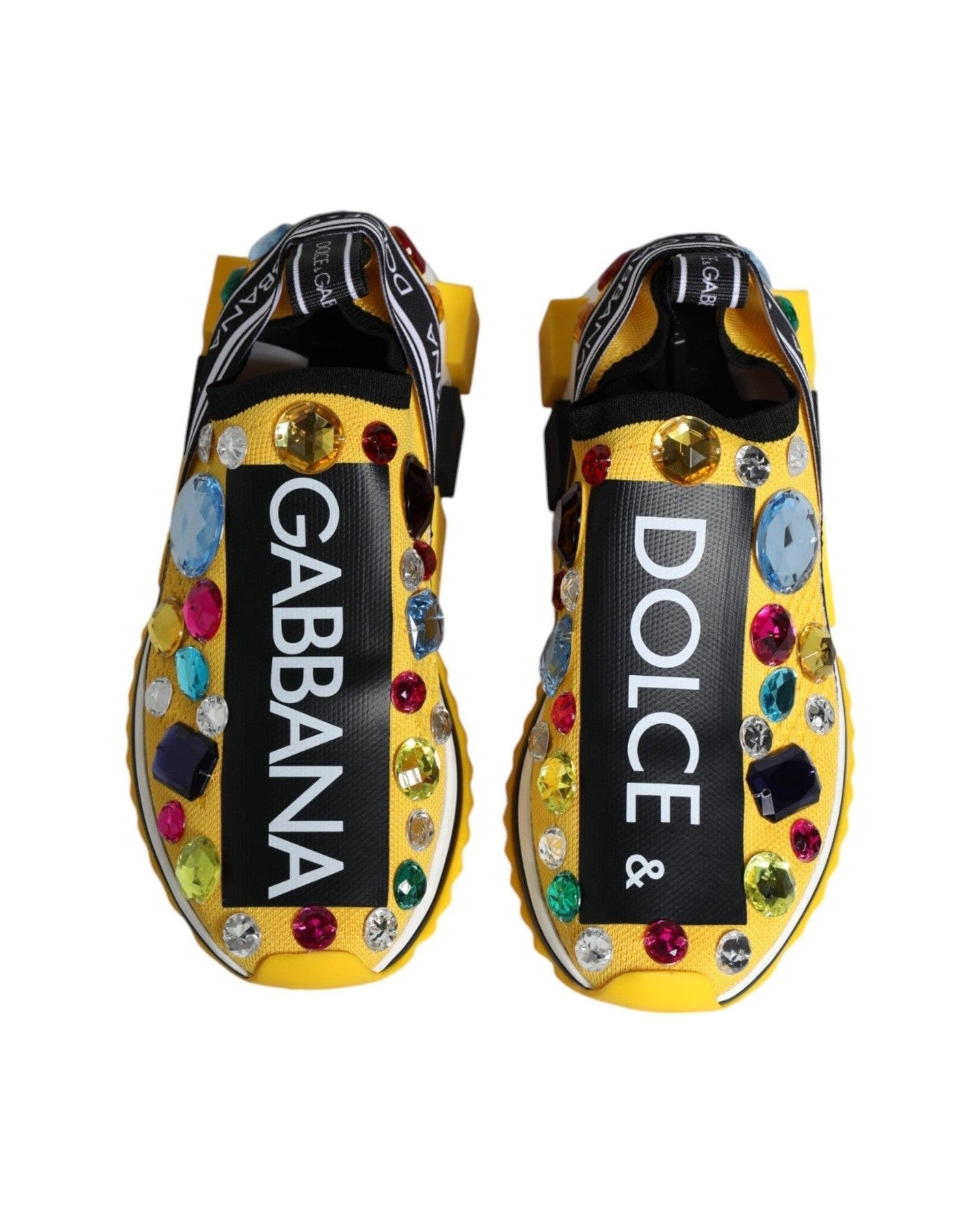 Dolce & Gabbana Yellow Sorrento Crystals Low Top Sneakers Shoes Sneakers