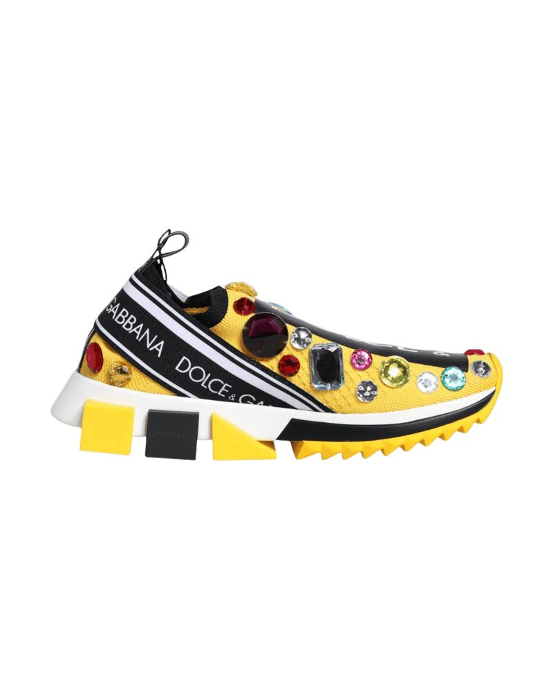 Dolce & Gabbana Yellow Sorrento Crystals Low Top Sneakers Shoes Glam Steals