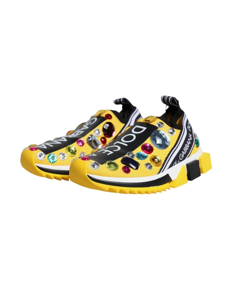 Dolce & Gabbana Yellow Sorrento Crystals Low Top Sneakers Shoes Glam Steals