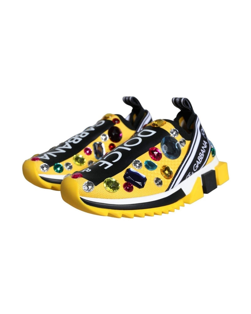 Dolce & Gabbana Yellow Sorrento Crystals Sneakers Womens Shoes Sneakers