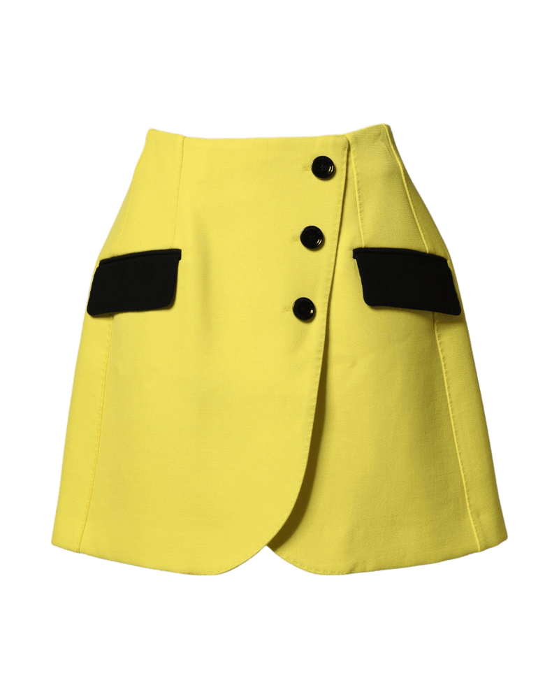 Dolce & Gabbana Yellow Wool Buttoned High Waist Mini Skirt Glam Steals