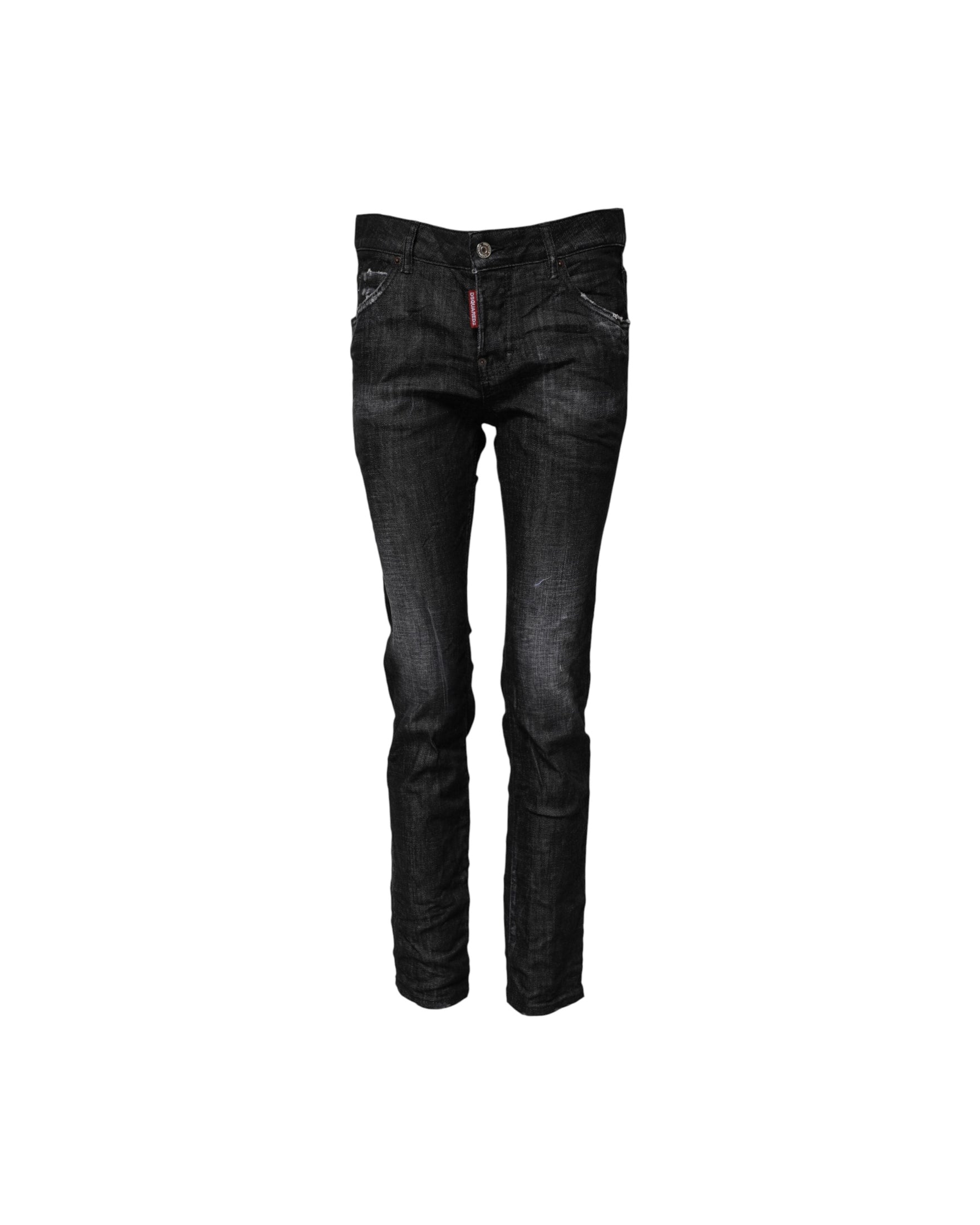 Dsquared² Black Cotton Washed Mid Waist Skinny Jeans Glam Steals