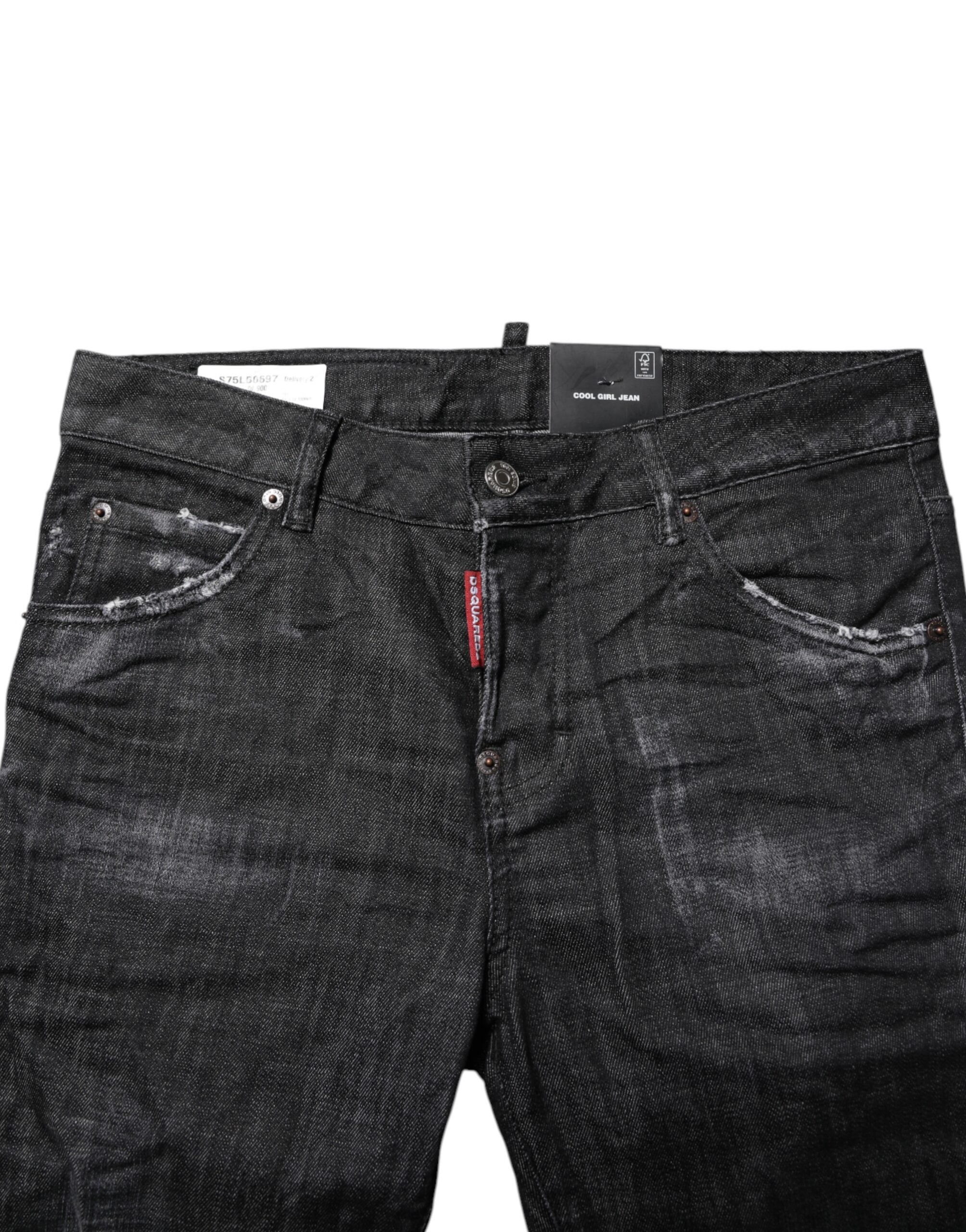Dsquared² Black Cotton Washed Mid Waist Skinny Jeans Glam Steals