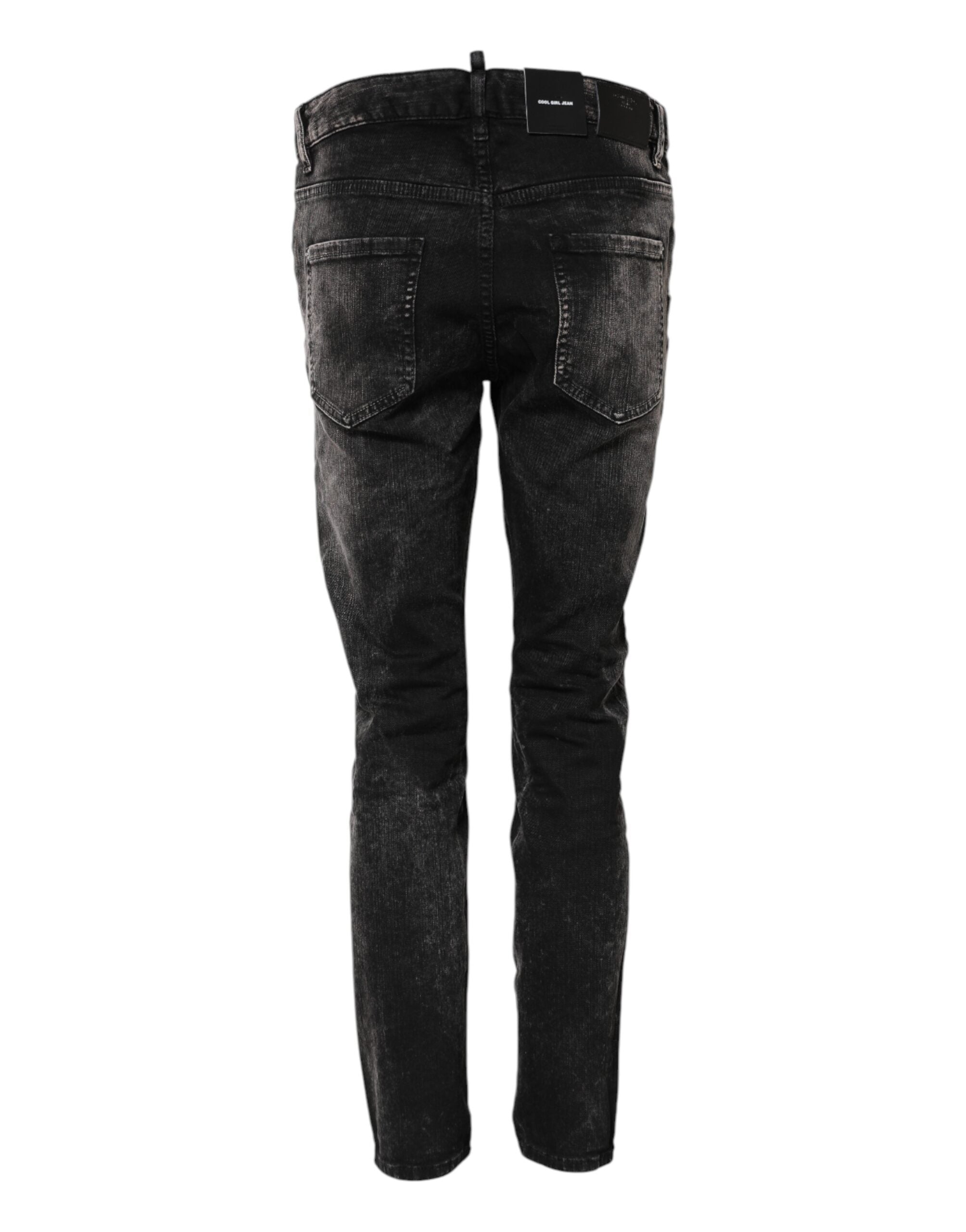 Dsquared² Black Denim Washed Mid Waist Tapered Jeans Glam Steals