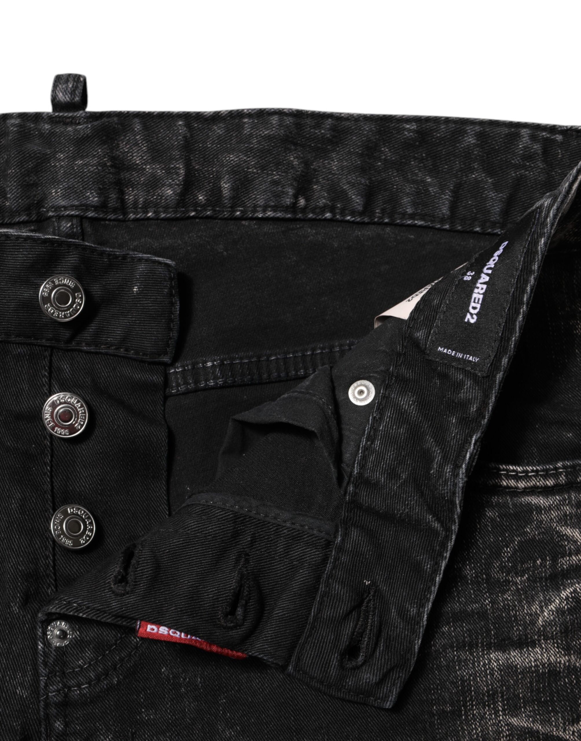Dsquared² Black Denim Washed Mid Waist Tapered Jeans Glam Steals