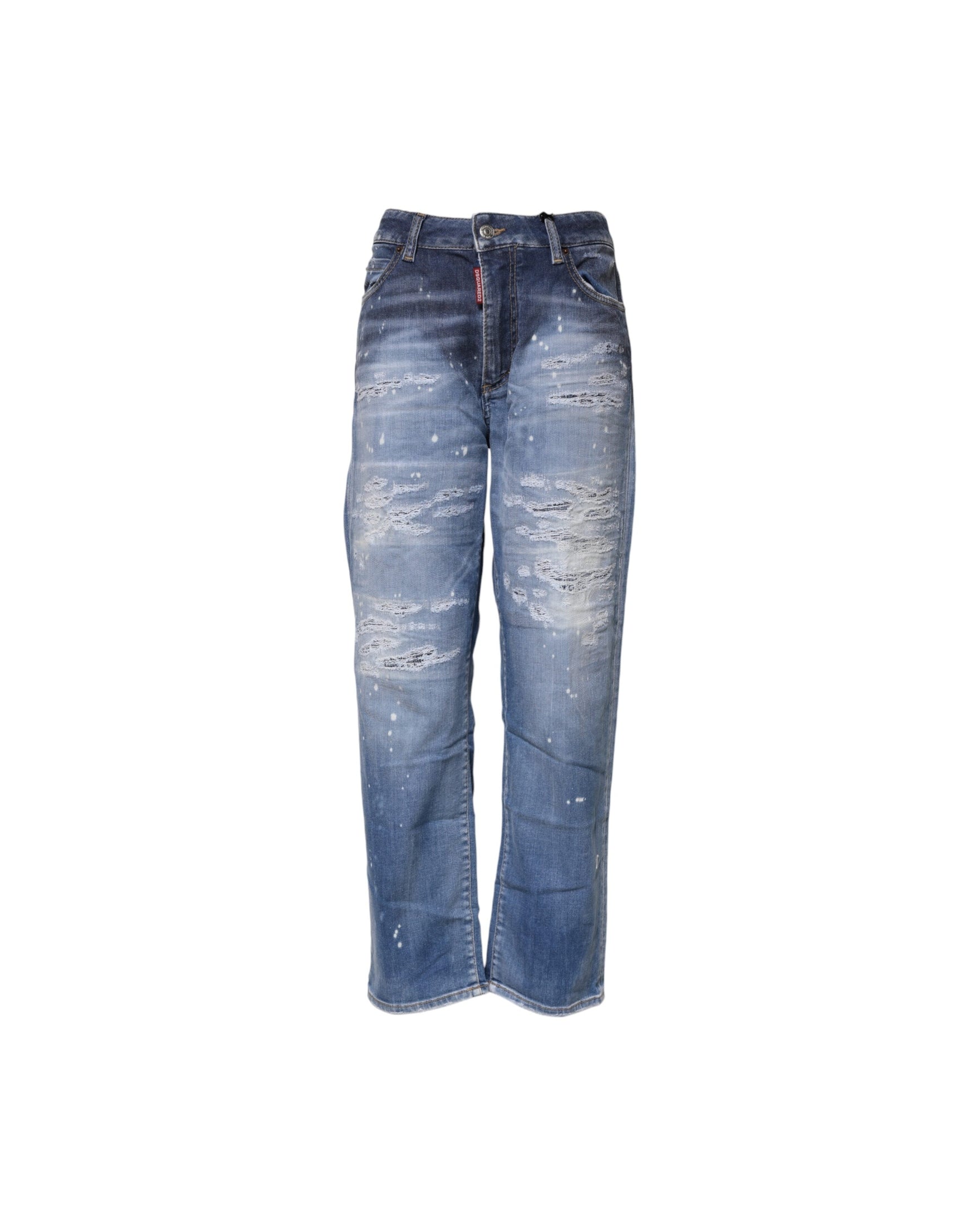 Dsquared² Blue Cotton Tattered Mid Waist Straight Denim Jeans Glam Steals